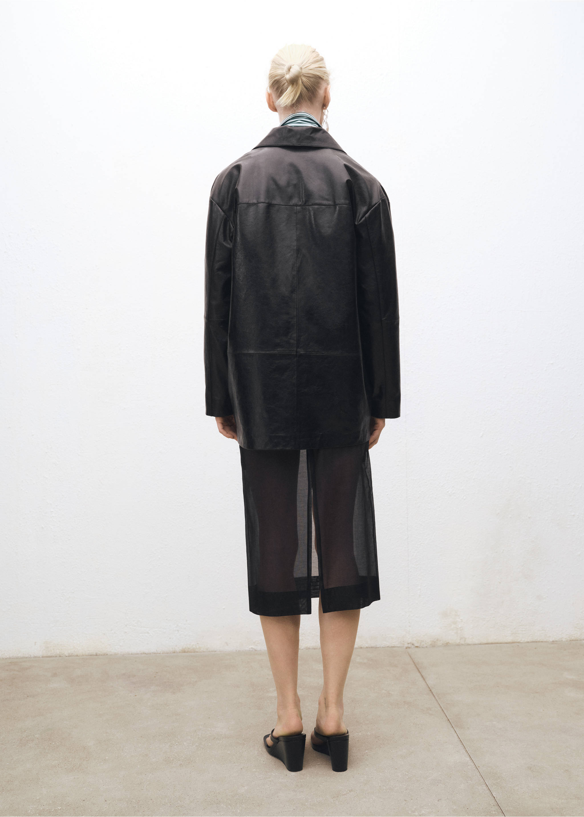 Falda midi seda semitransparente - Reverso del artículo, Negro. Ref: 87094418-00.