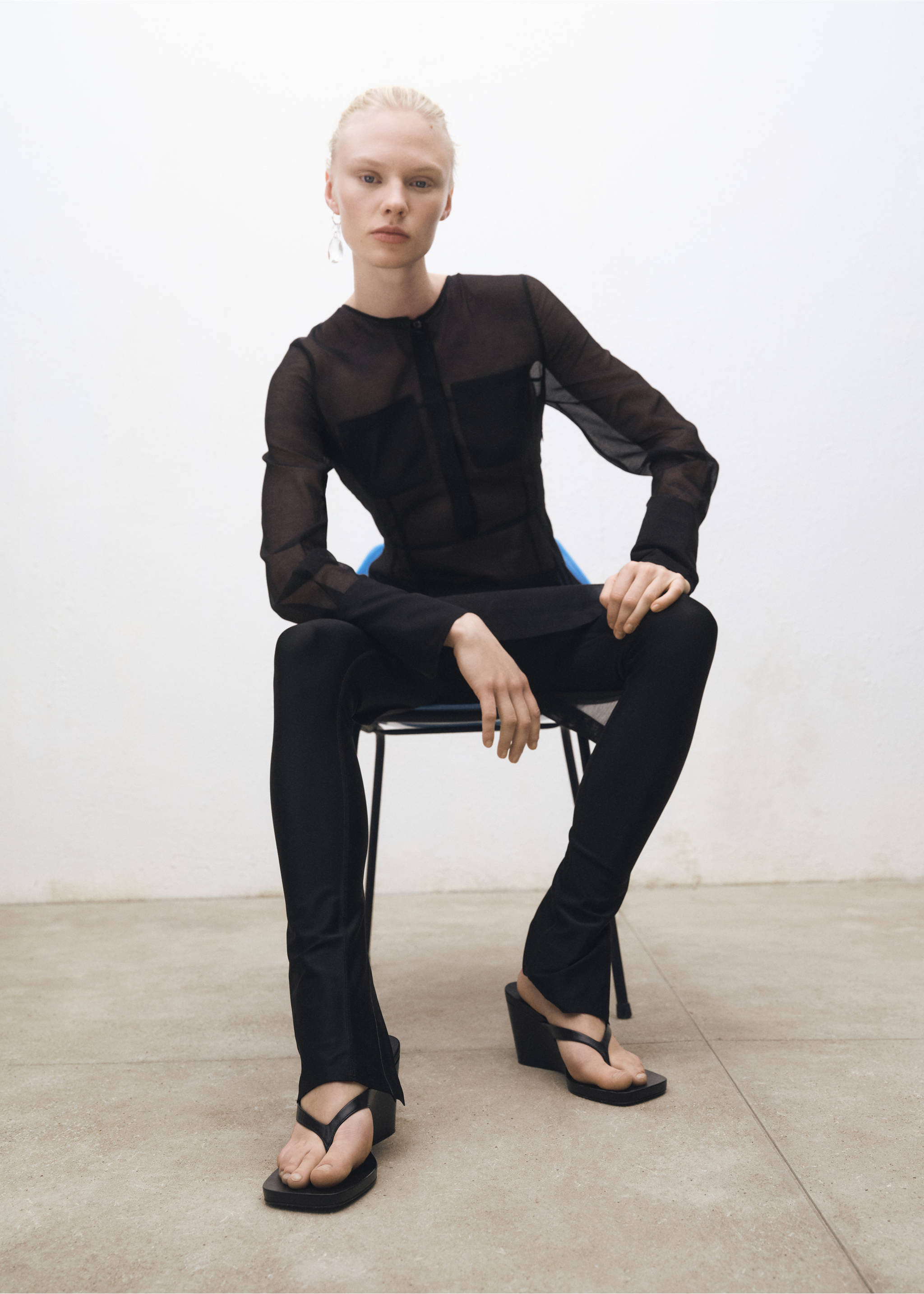 Wedge leather sandals - General plane, Black. Ref: 87094422-00.