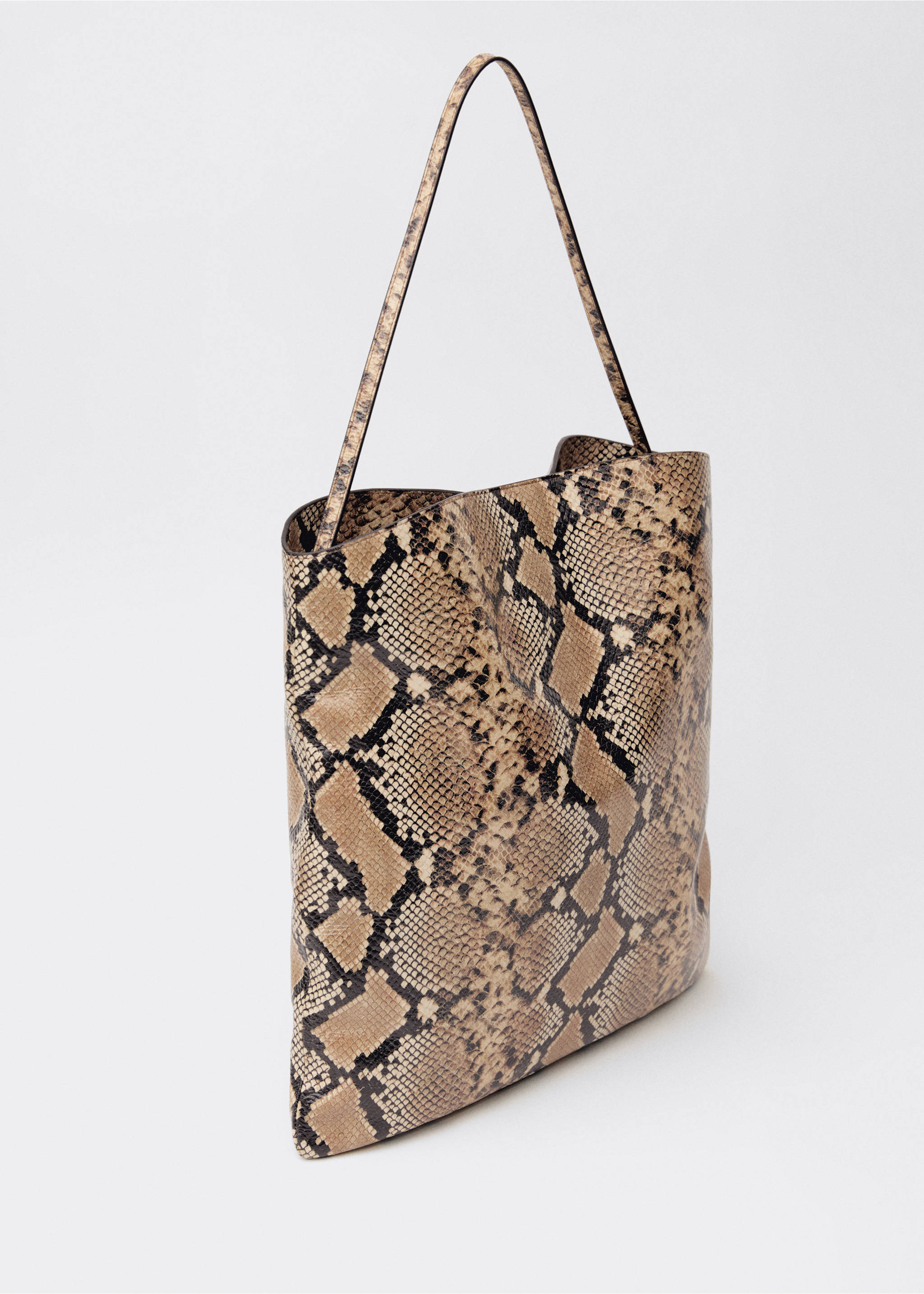 Animal-print leather bag with metal handle - Medium plane, Beige. Ref: 87094427-00.