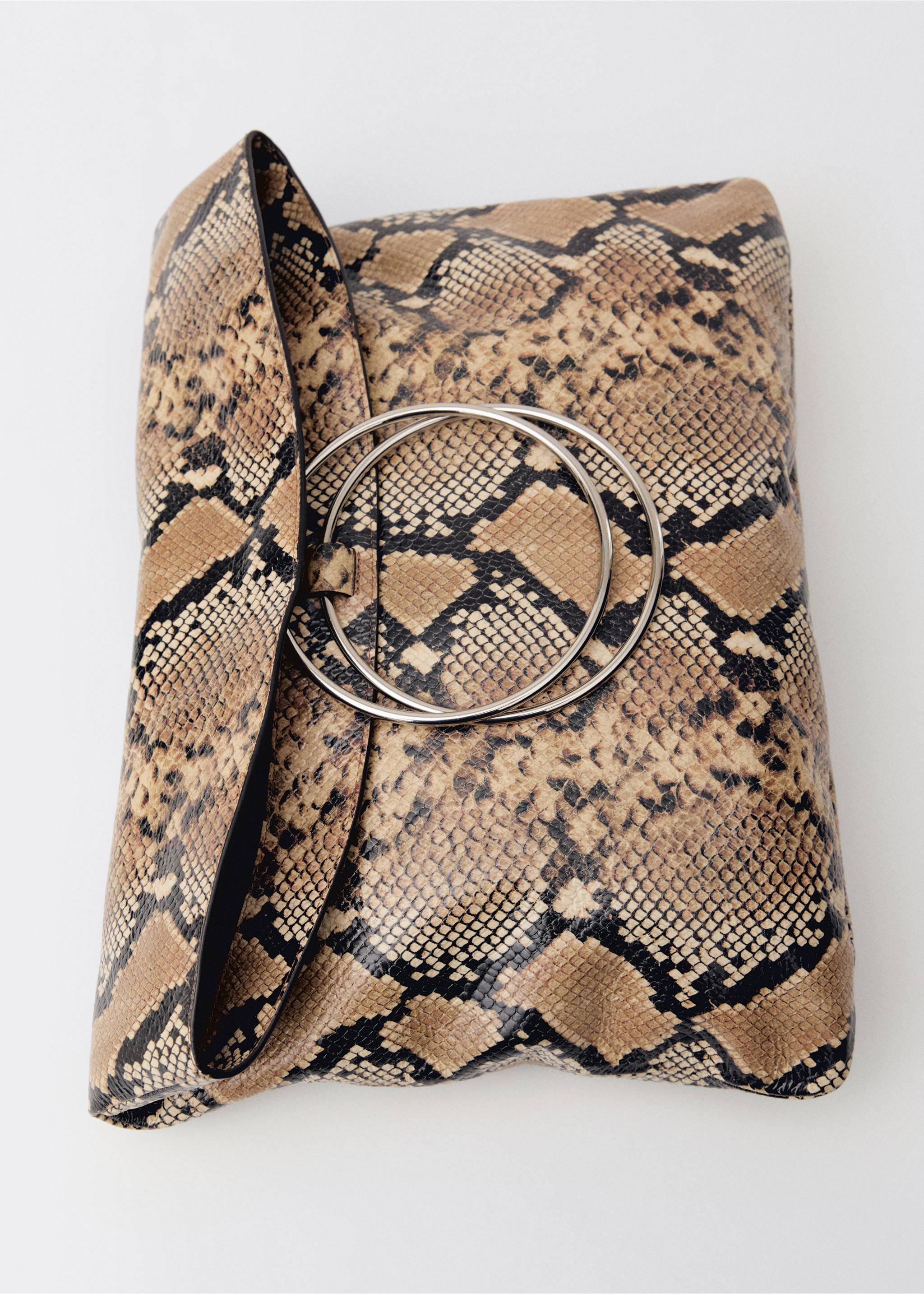 Animal-print leather bag with metal handle - Details of the article 1, Beige. Ref: 87094427-00.