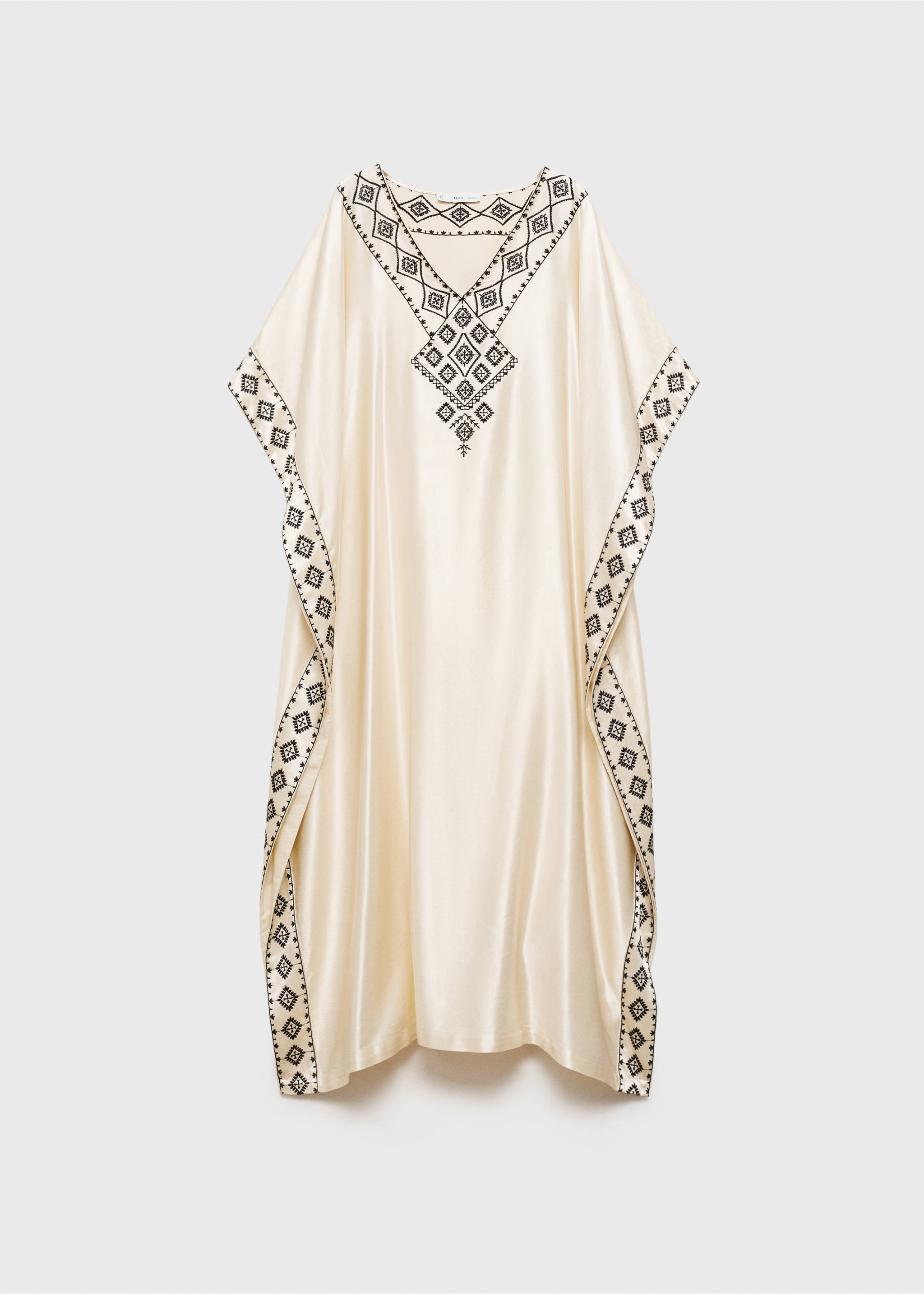 Caftan satiné brodé - Article sans modèle, Écru. Ref: 87094778-00.