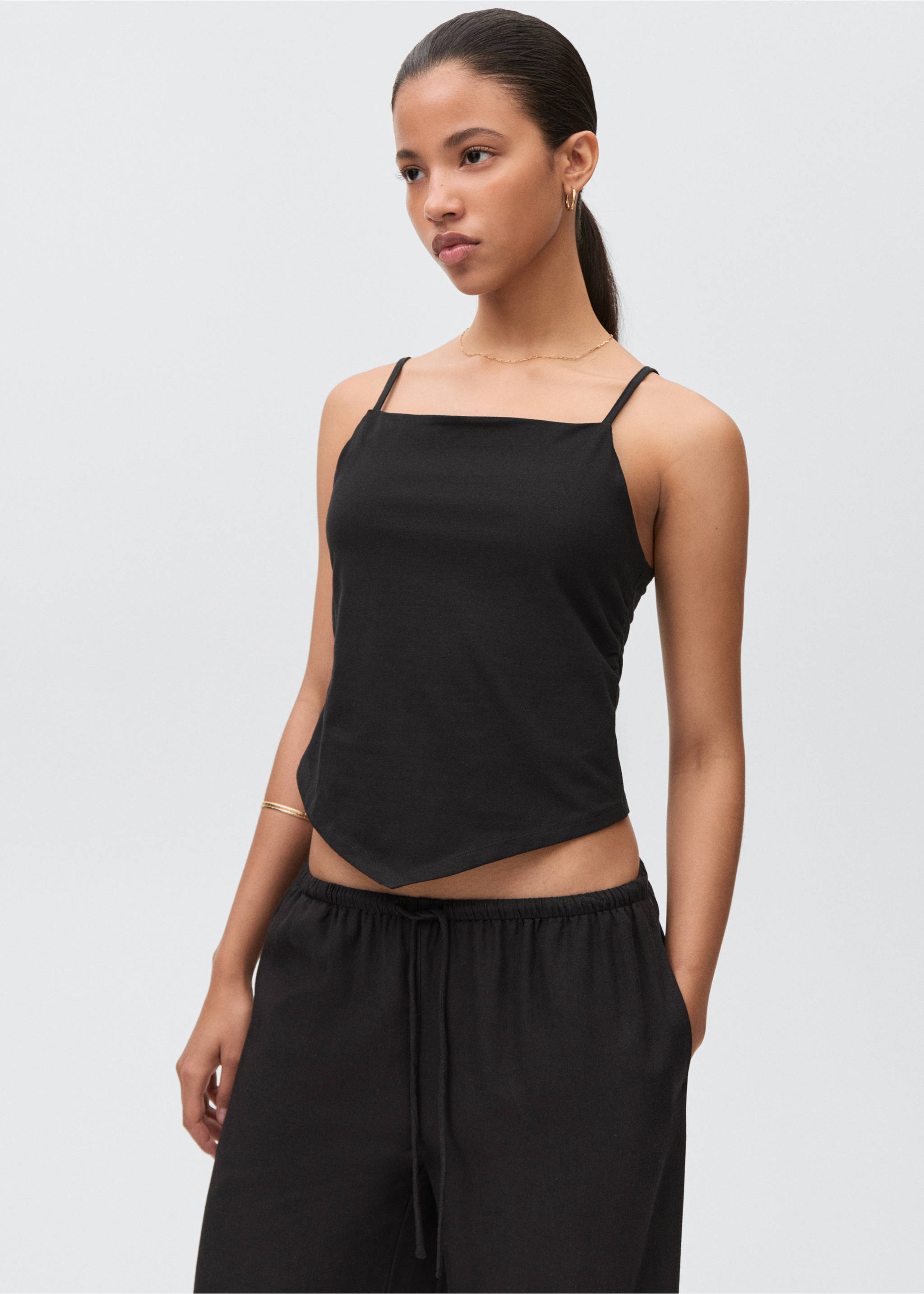 V-neck bandana top - Medium plane, Black. Ref: 87094785-00.