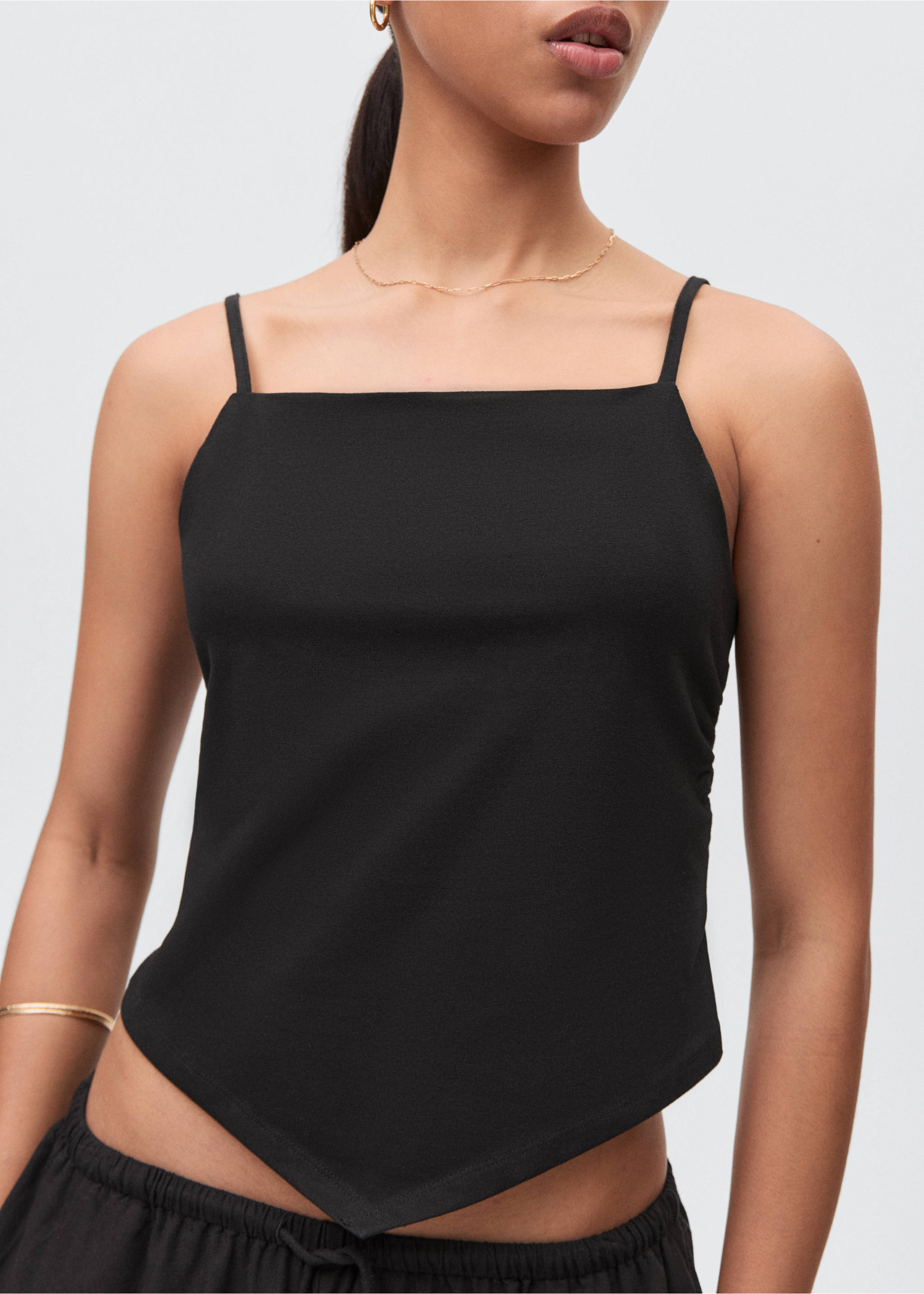 V-neck bandana top - Details of the article 6, Black. Ref: 87094785-00.