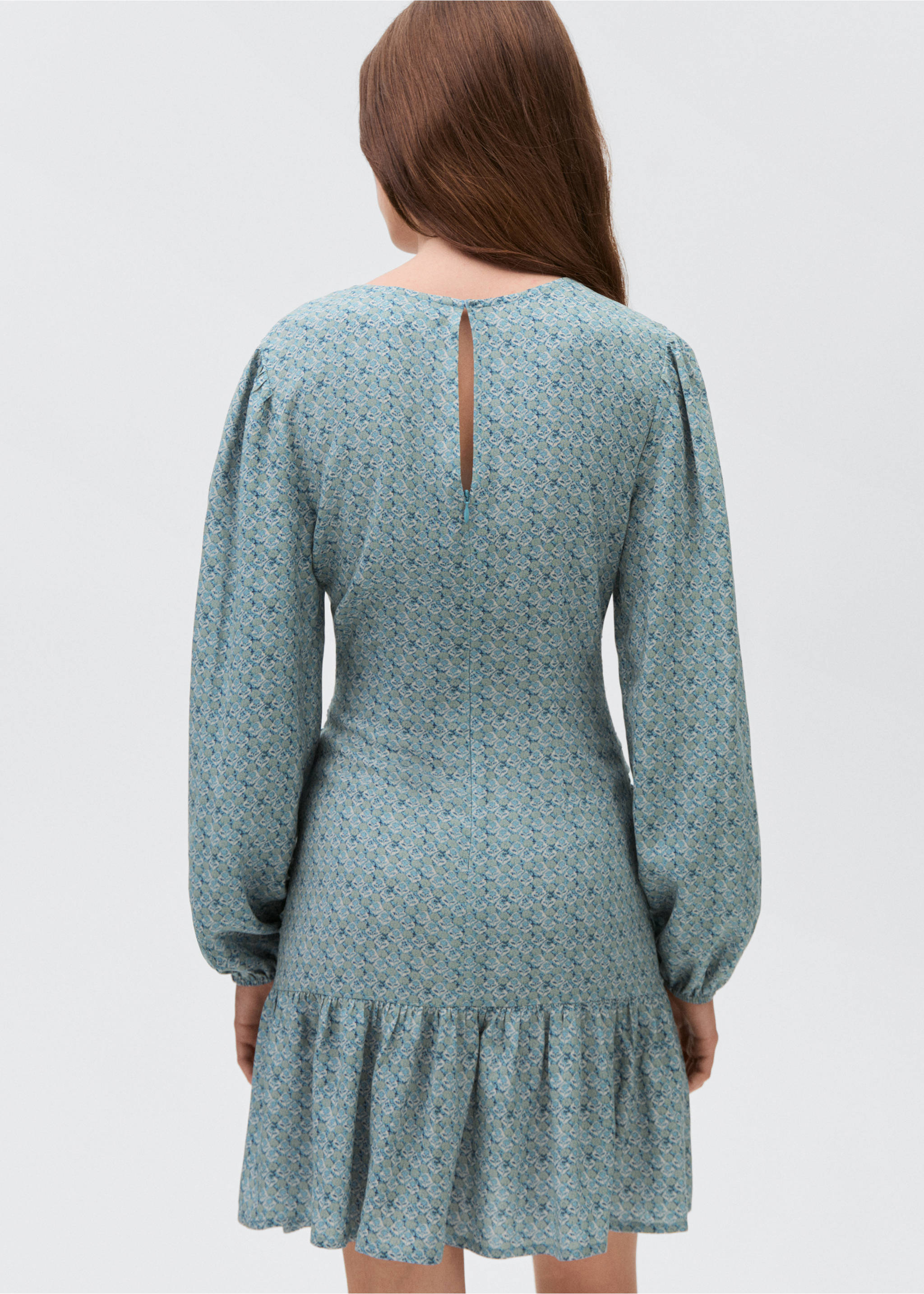 Printed dress with draped detail - Reverse of the article, Petrol Blue. Ref: 87094792-00.
