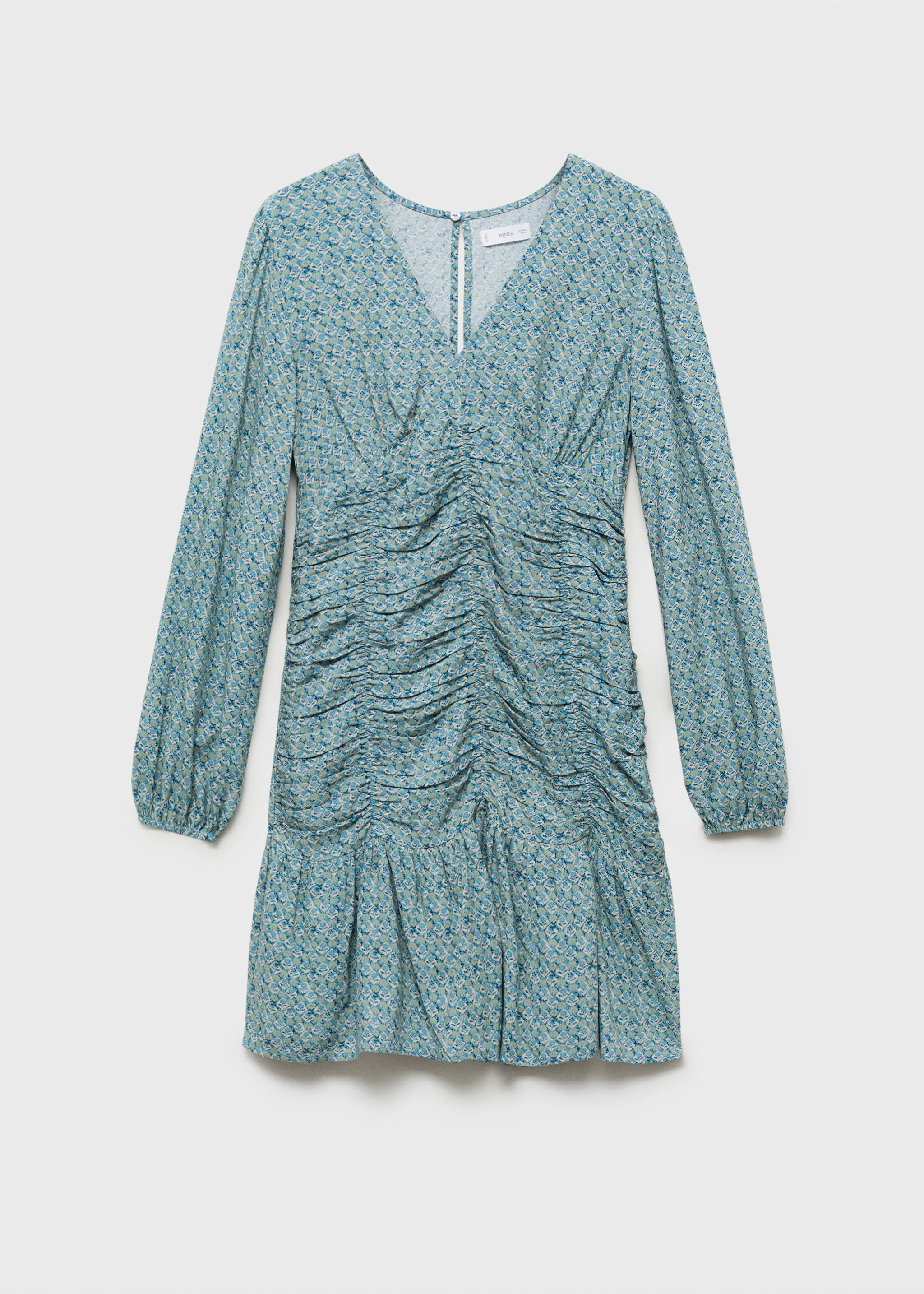 Printed dress with draped detail - Article without model, Petrol Blue. Ref: 87094792-00.