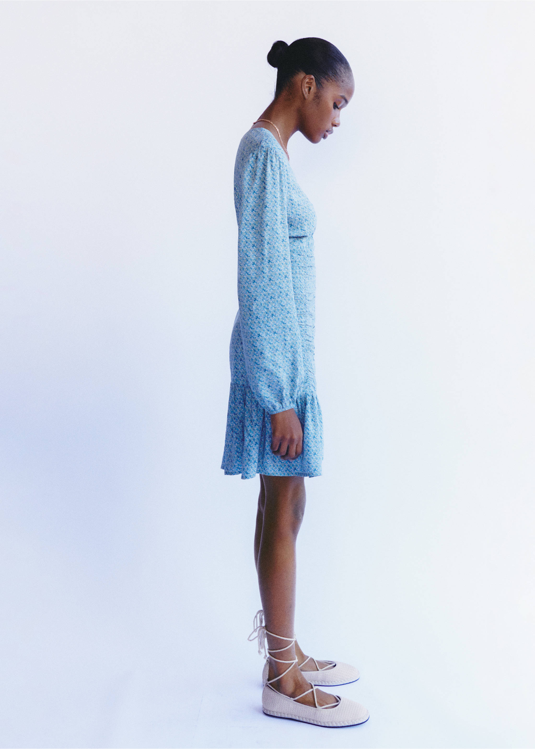 Printed dress with draped detail - Details of the article 5, Petrol Blue. Ref: 87094792-00.