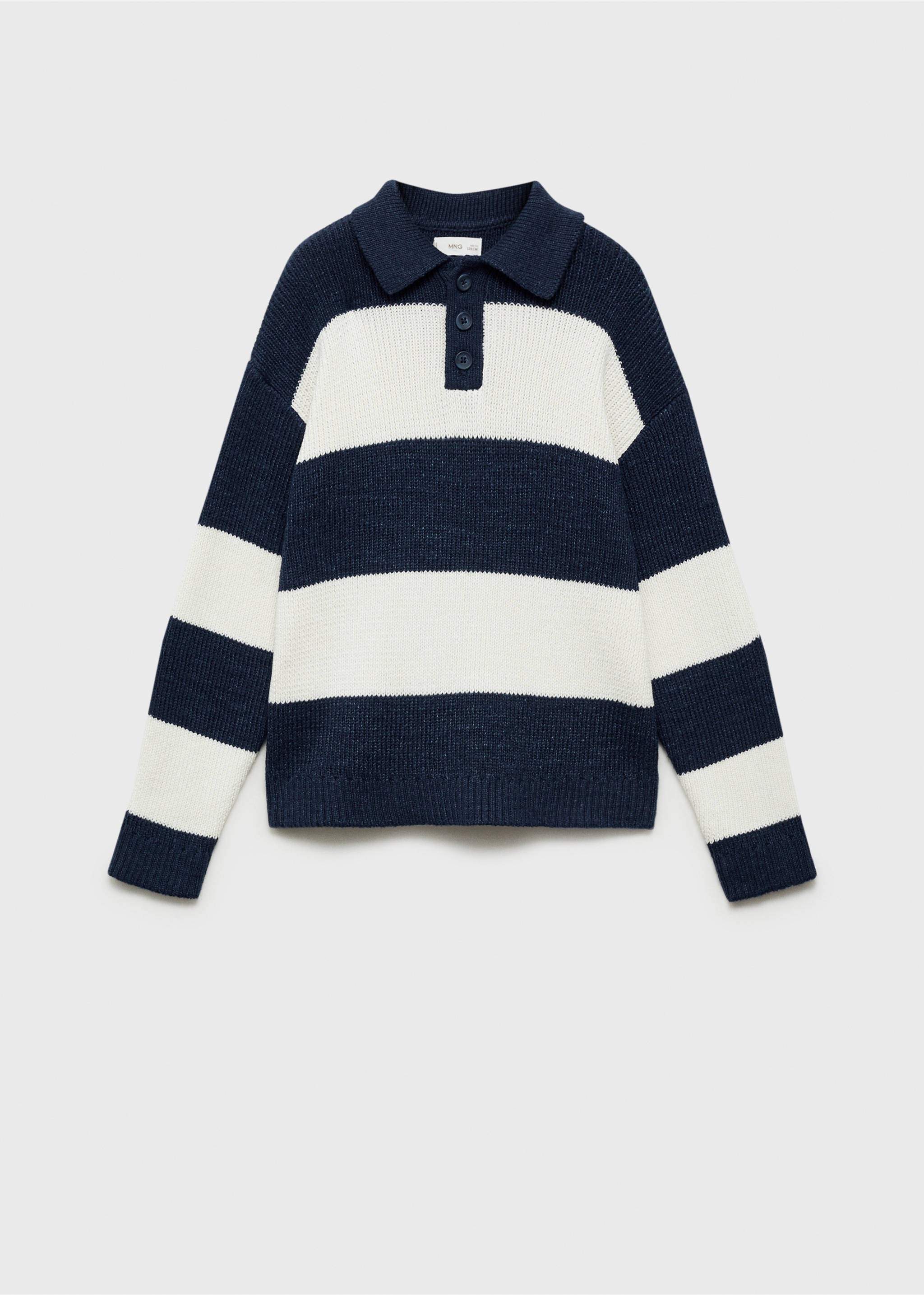 Gestreifter Pullover in Poloshirt-Optik - Artikel ohne Model, Indigoblau. Ref: 87094796-00.