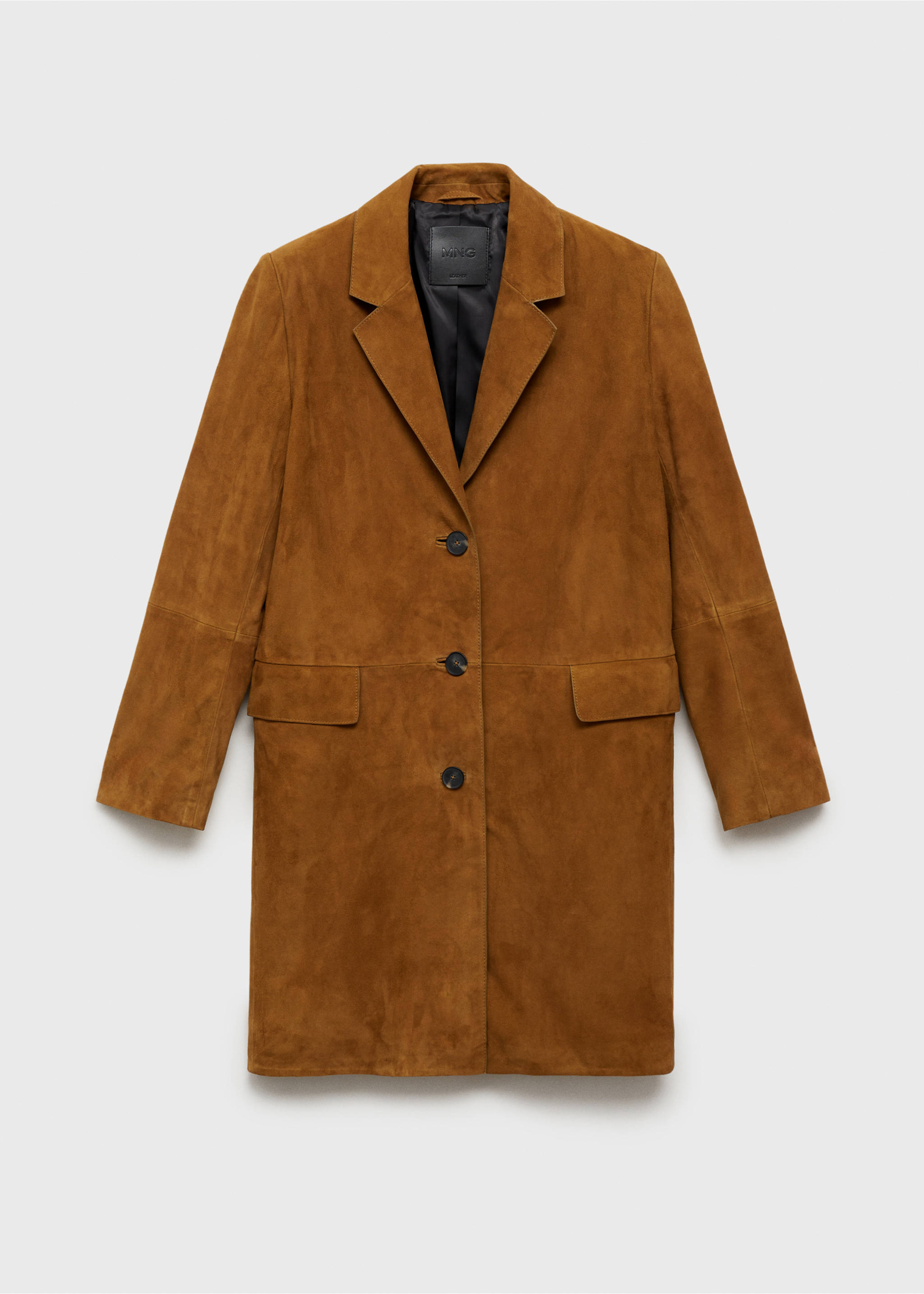 Lapelled suede coat - Article without model, Medium Brown. Ref: 87094803-00.