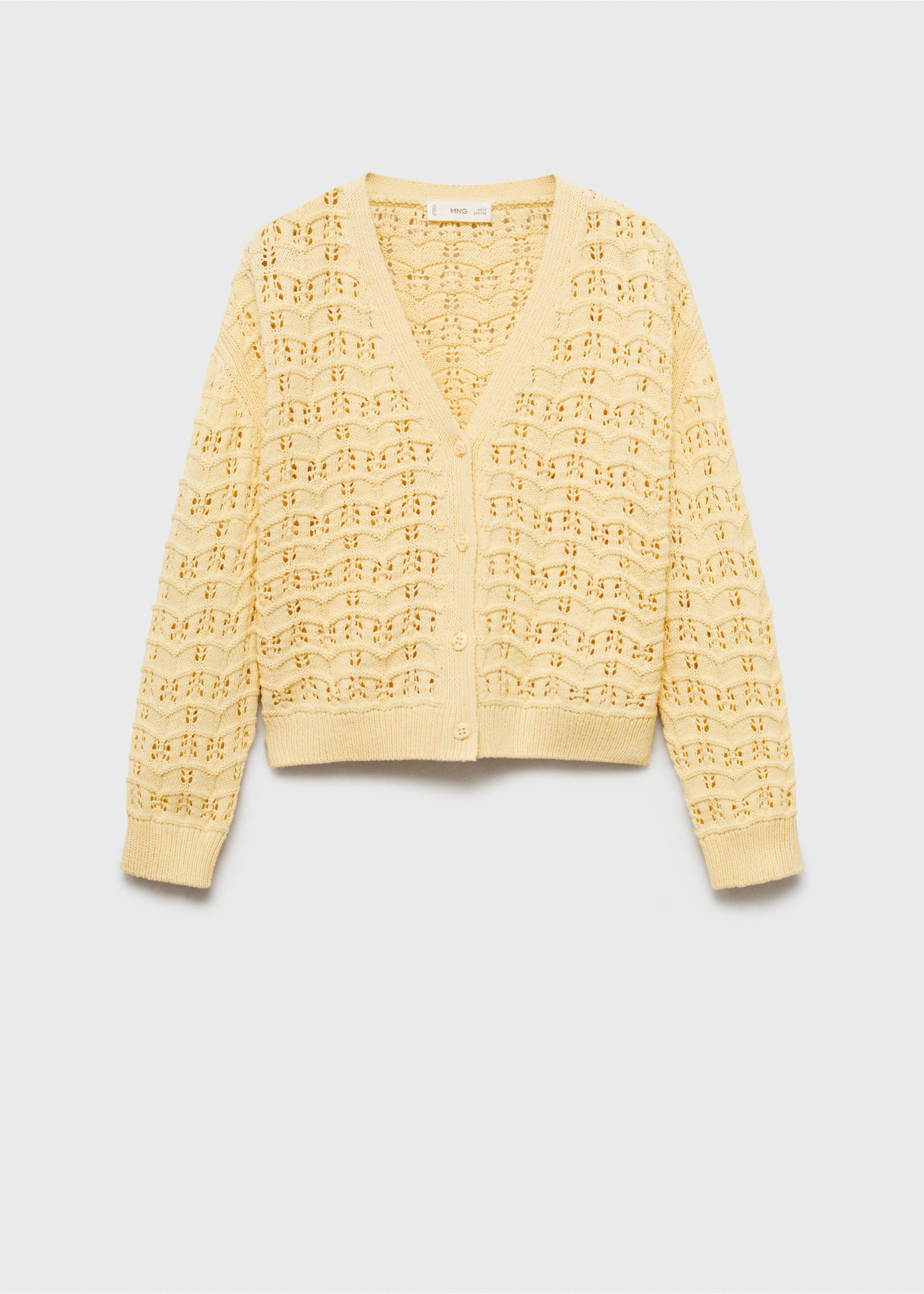 Openwork knit cardigan - Article without model, Pastel Yellow. Ref: 87094804-00.