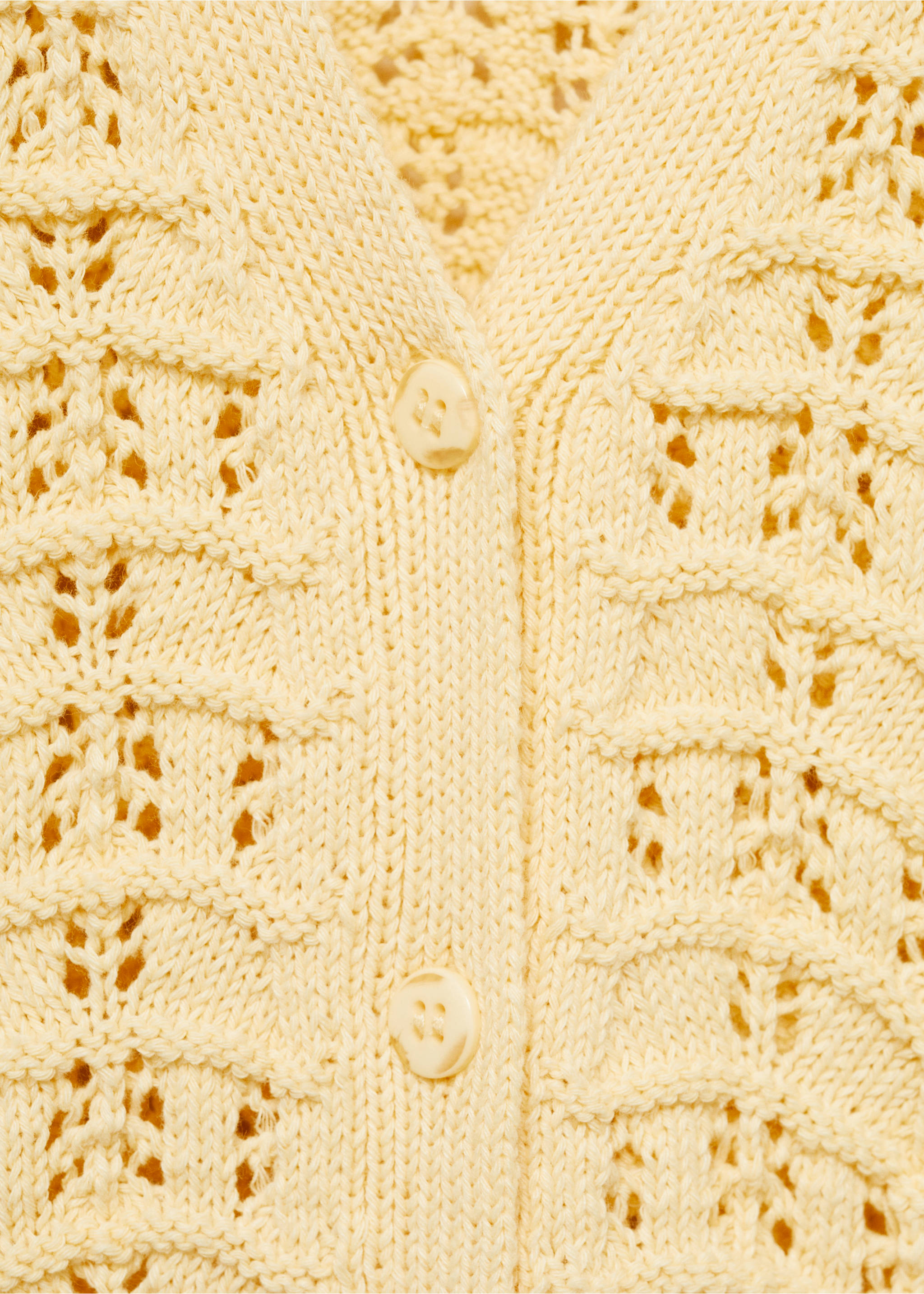 Openwork knit cardigan - Details of the article 8, Pastel Yellow. Ref: 87094804-00.