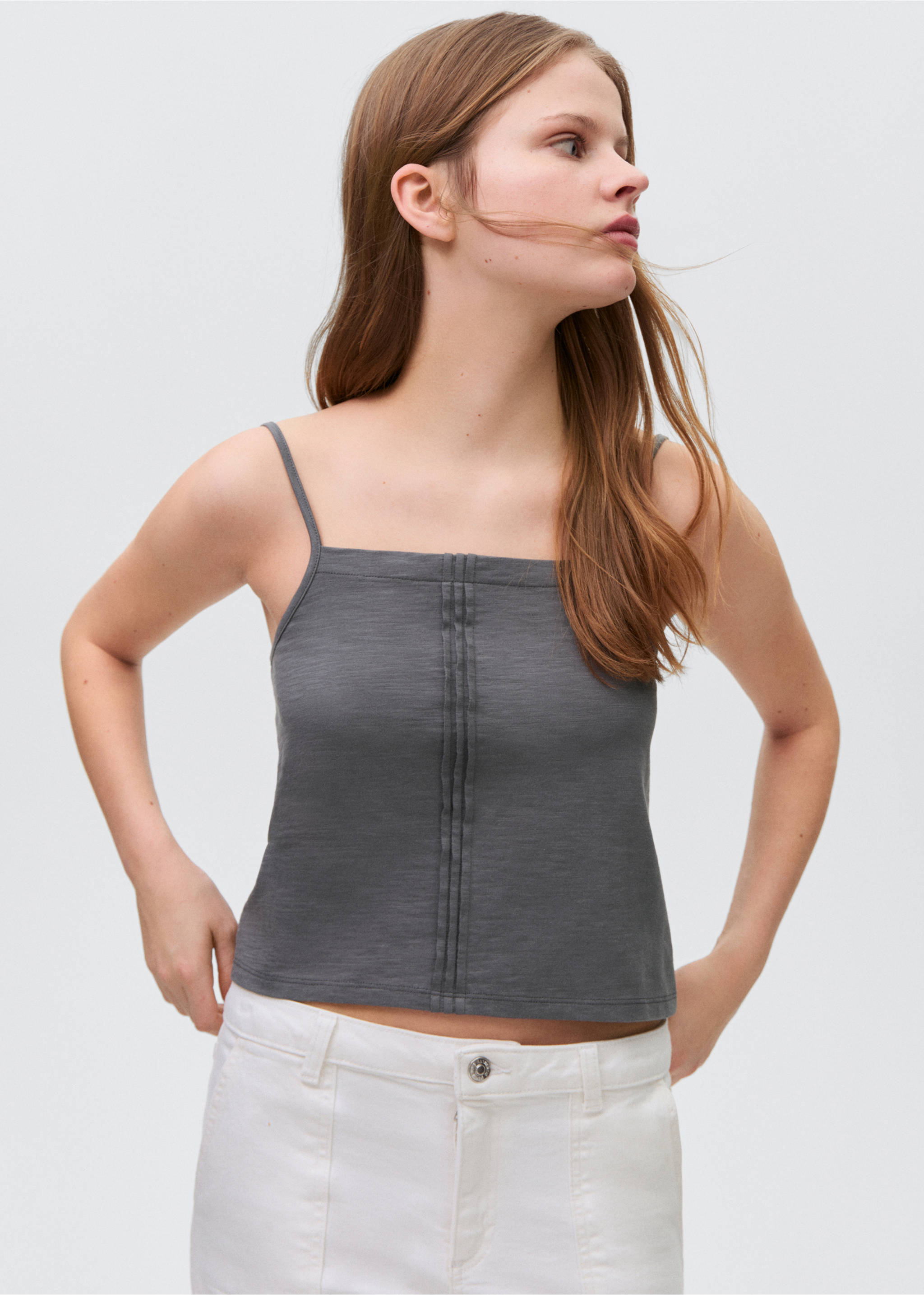 Pleat detailed top - Medium plane, Charcoal. Ref: 87095726-00.