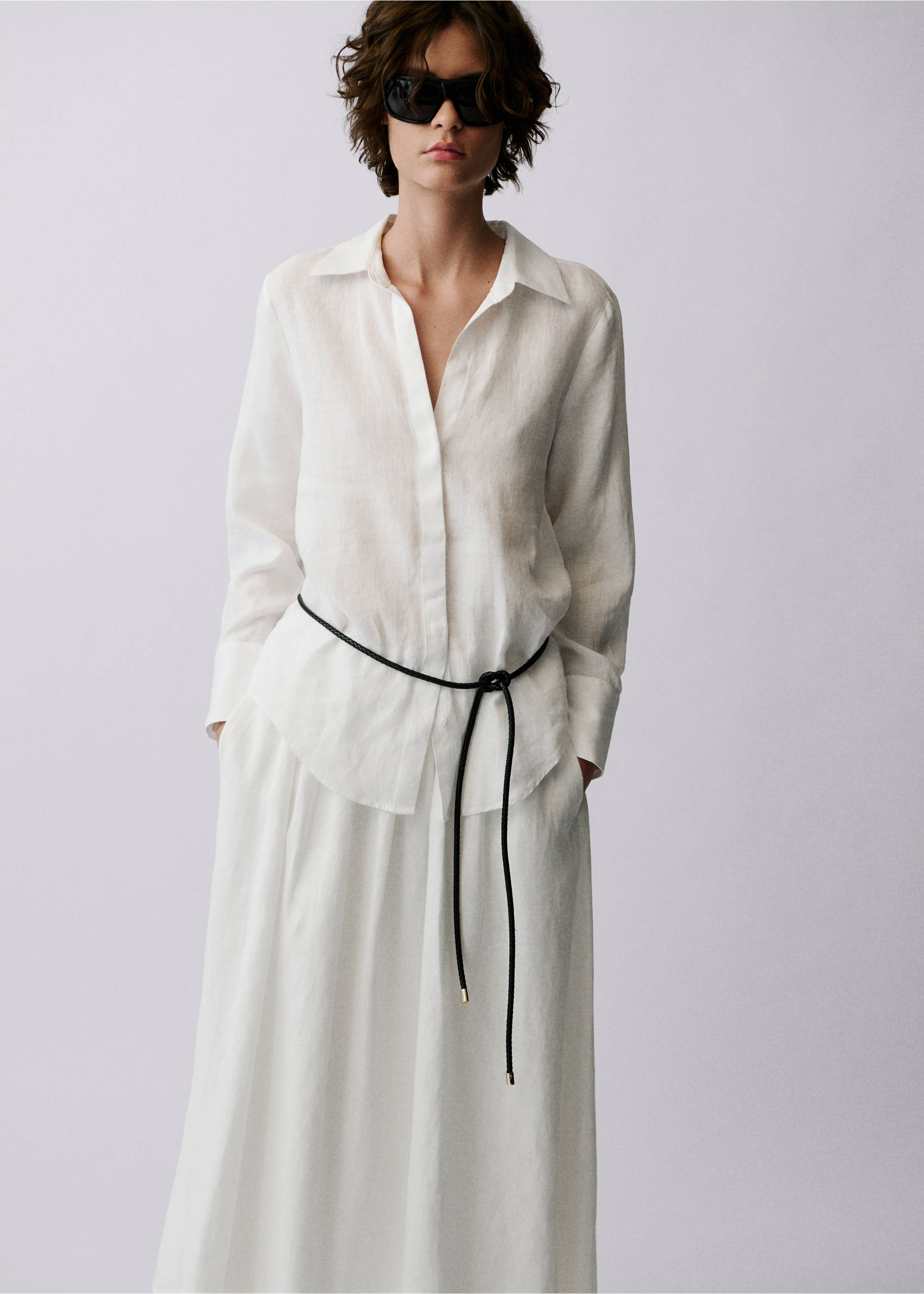 Košulja od mješavine lana - Stražnji dio artikla, Bijela. Ref: 87095734-00.