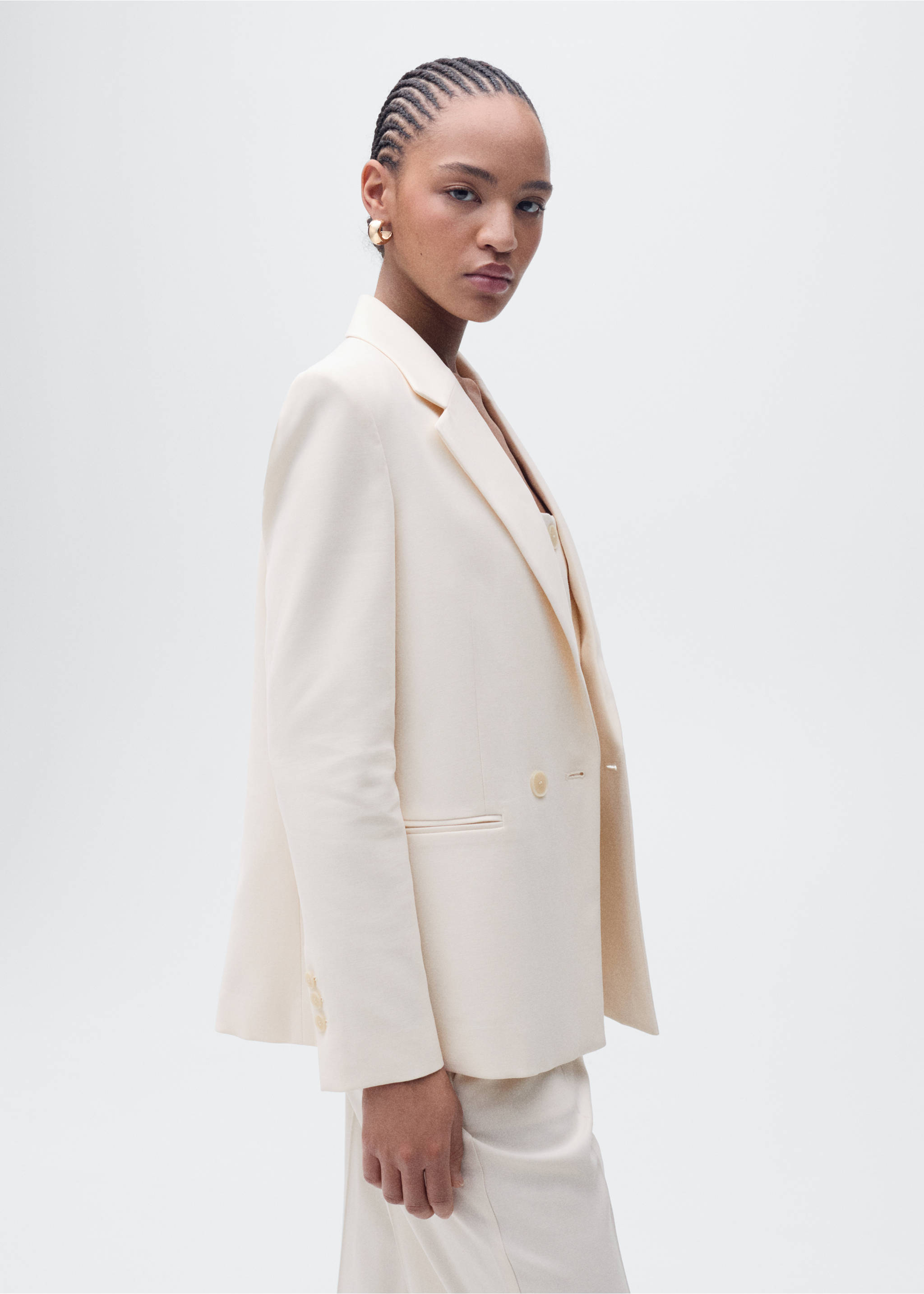 Straight-fit suit blazer - Medium plane, Ecru. Ref: 87095735-00.