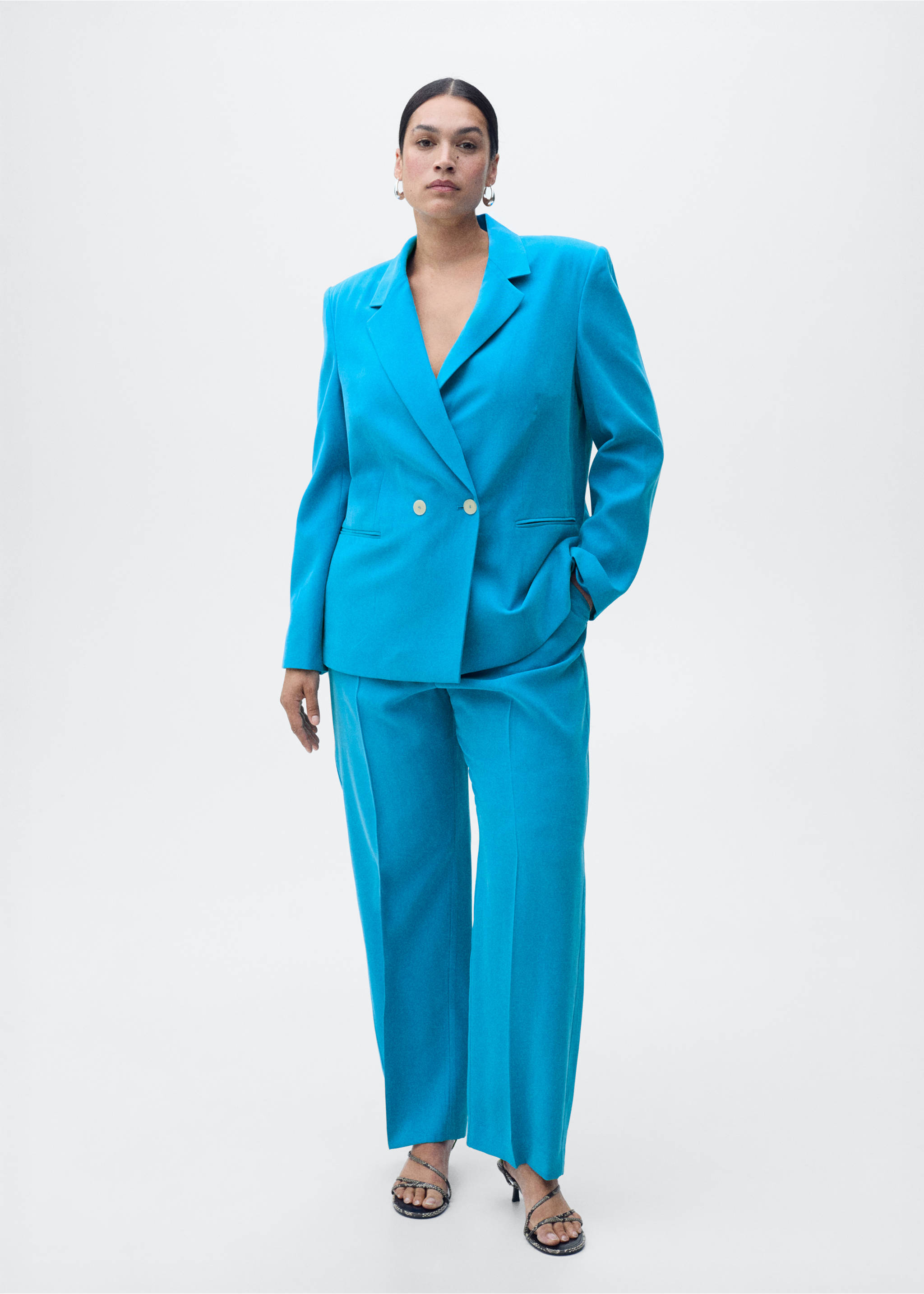 Straight-fit suit blazer - Details of the article 3, Blue. Ref: 87095735-00.