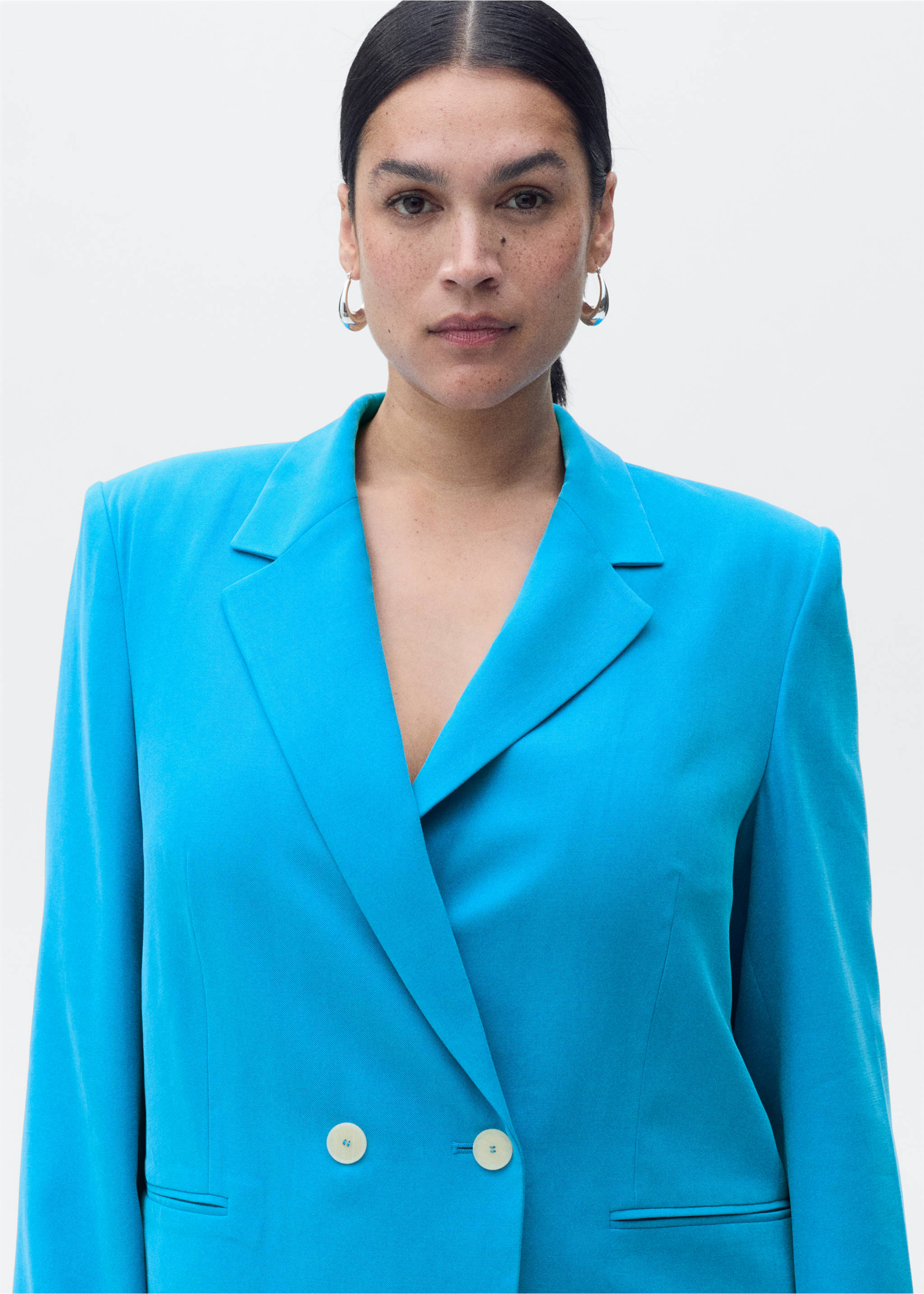 Straight-fit suit blazer - Details of the article 4, Blue. Ref: 87095735-00.