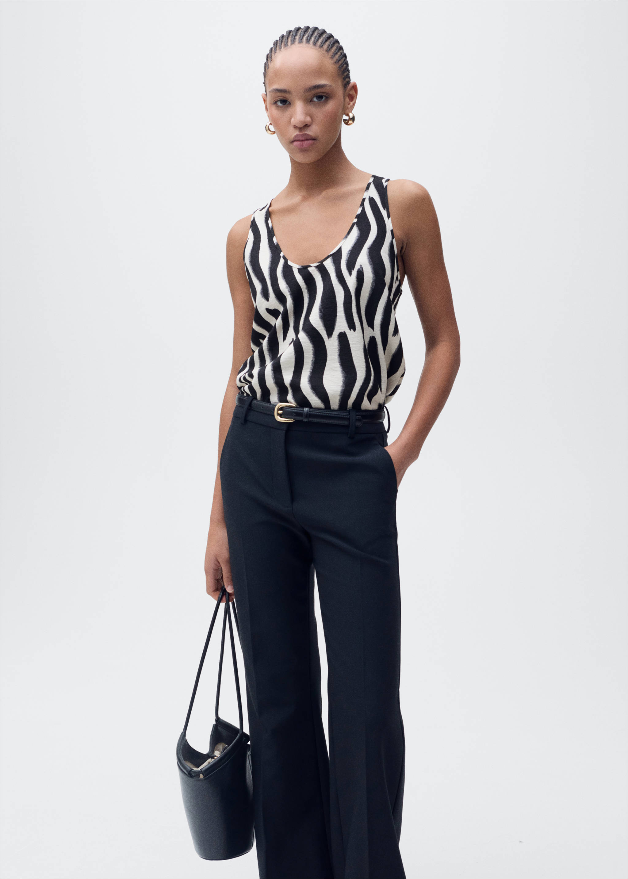 Top met bandjes en zebraprint - Detail van het artikel 3, Ecru. Ref: 87095736-00.