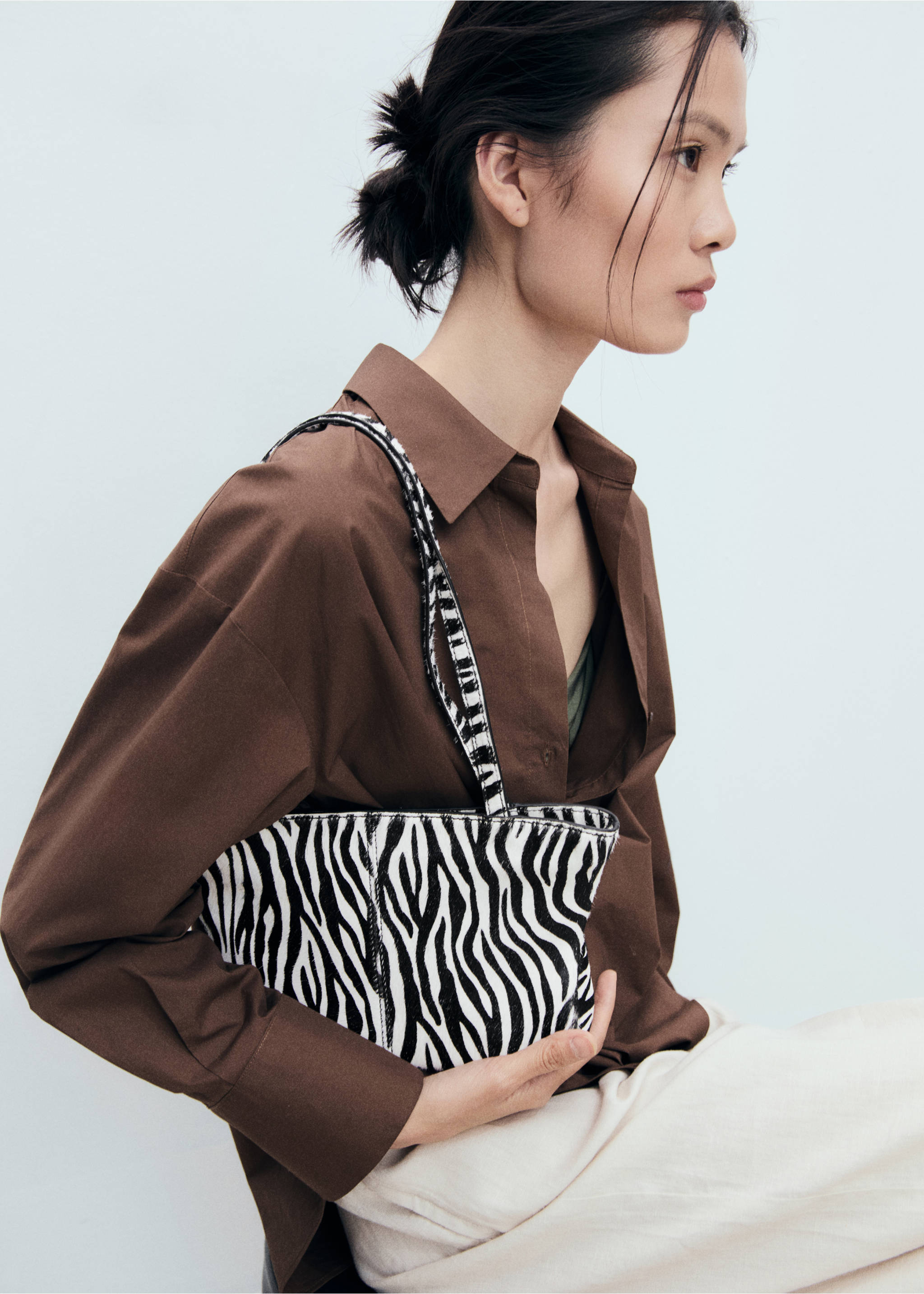 Zebra-print leather bag - General plane, Black. Ref: 87095738-00.