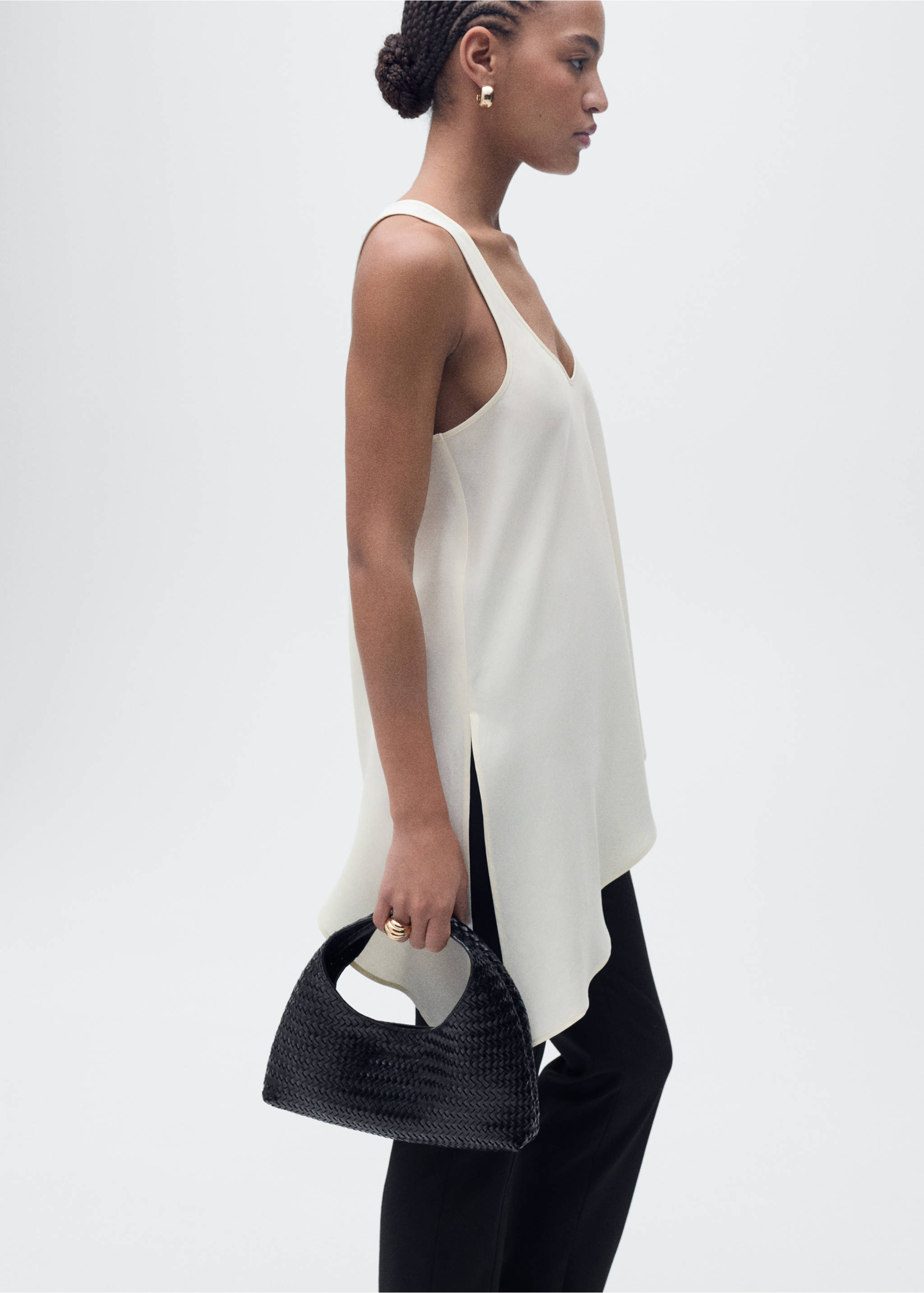 Asymmetrical lyocell top - Medium plane, Ecru. Ref: 87095739-00.