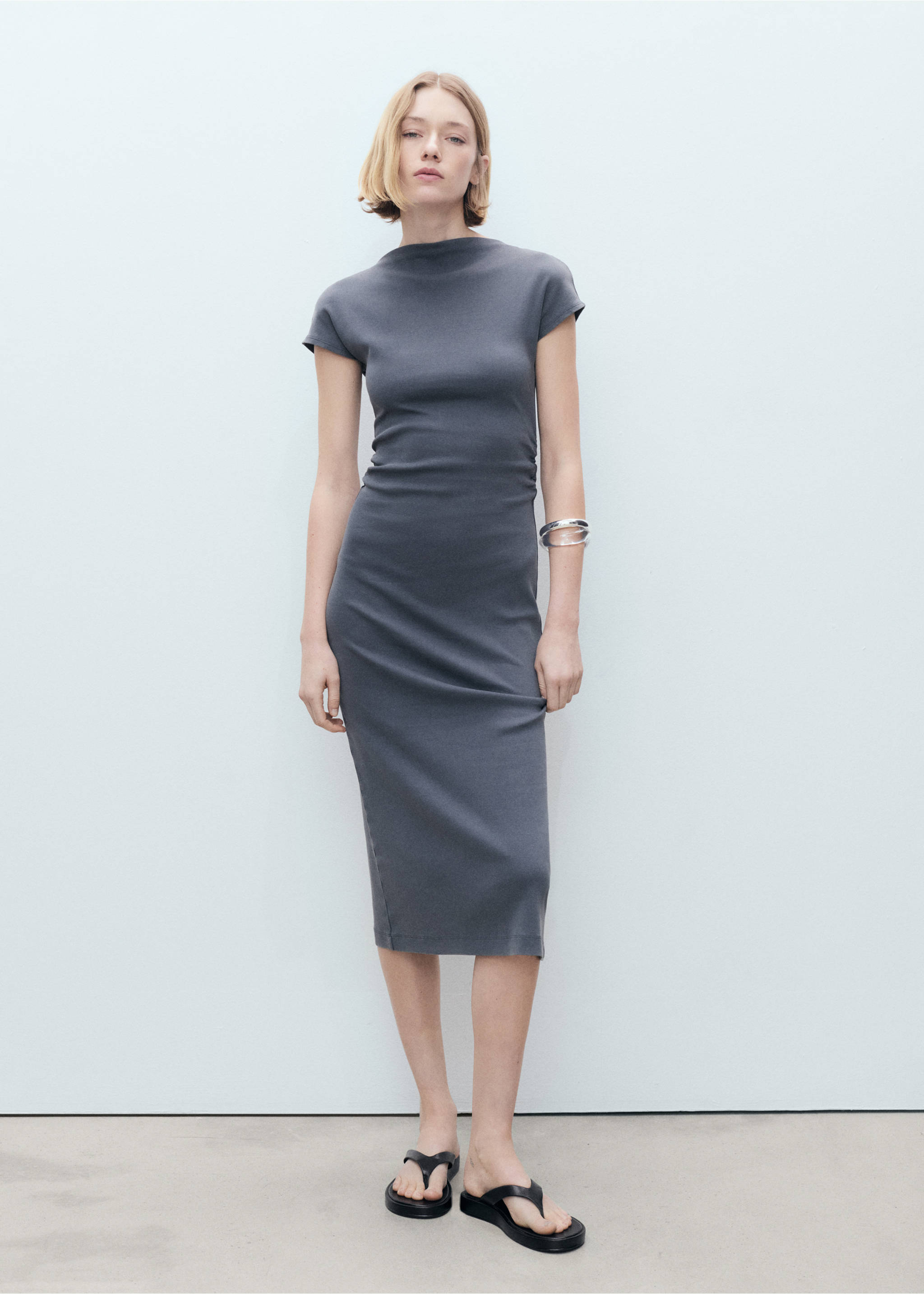 Midi-dress with draped detail - General plane, Grey. Ref: 87095741-00.