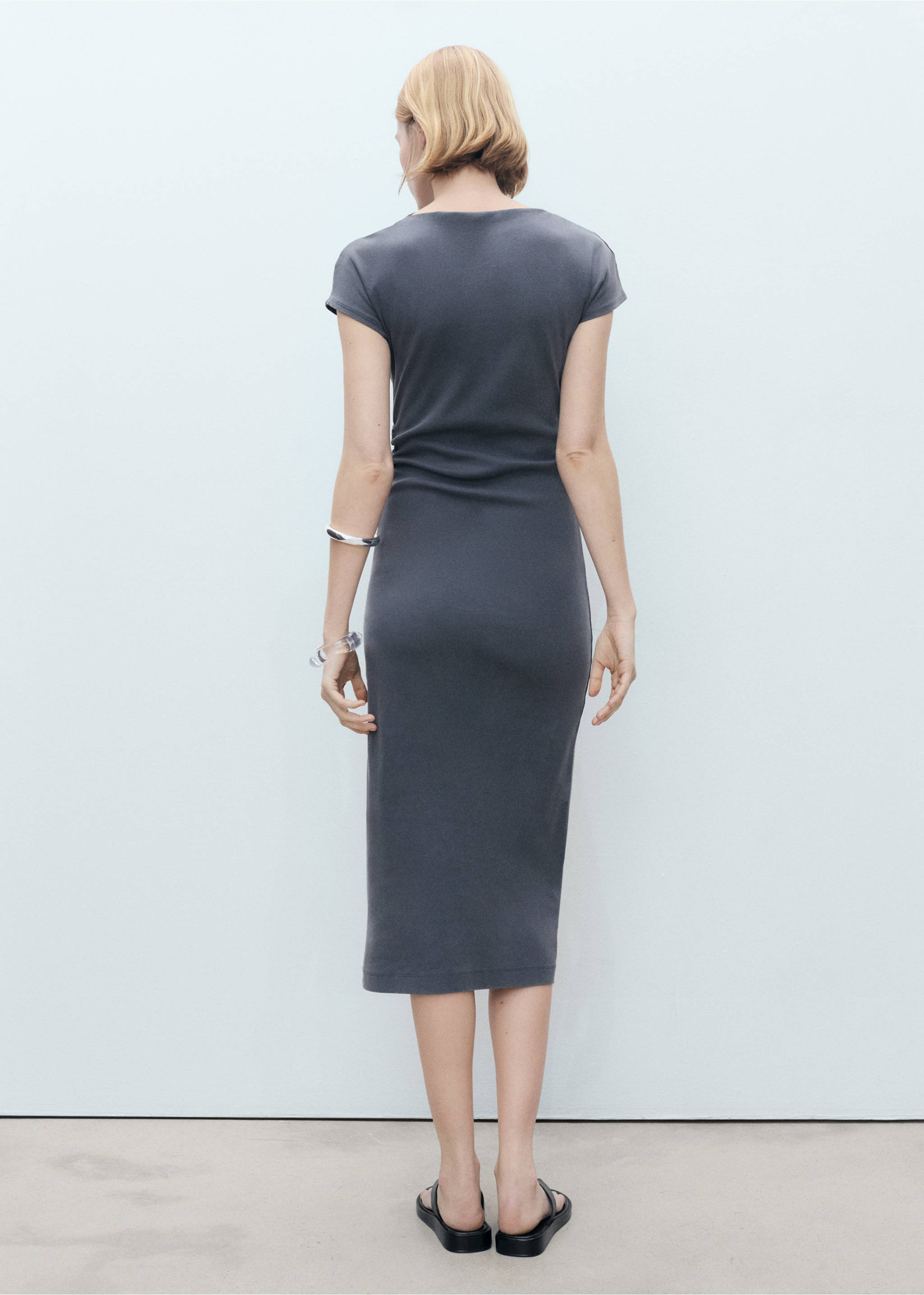 Midi-dress with draped detail - Reverse of the article, Grey. Ref: 87095741-00.