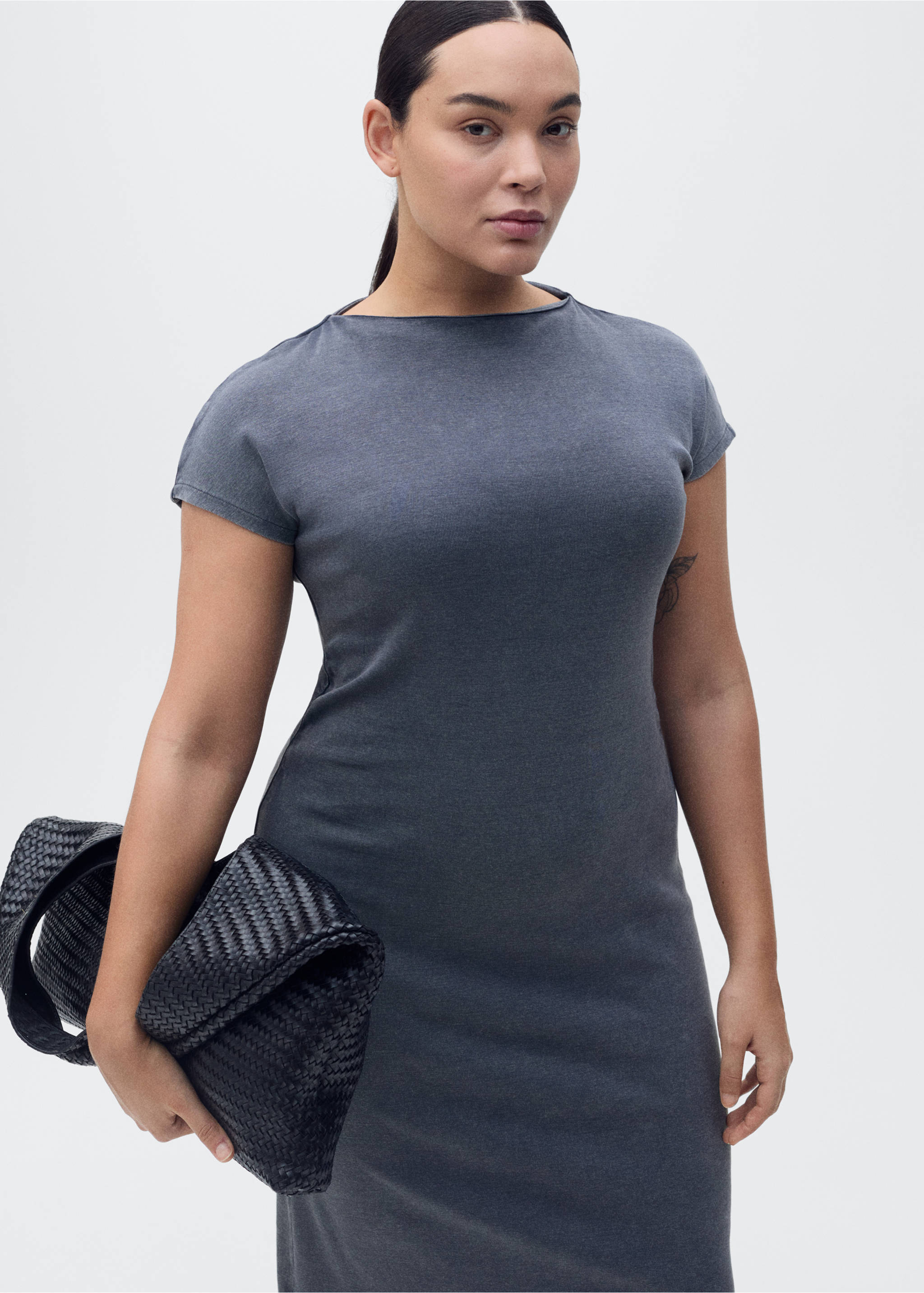 Midi-dress with draped detail - Details of the article 5, Grey. Ref: 87095741-00.