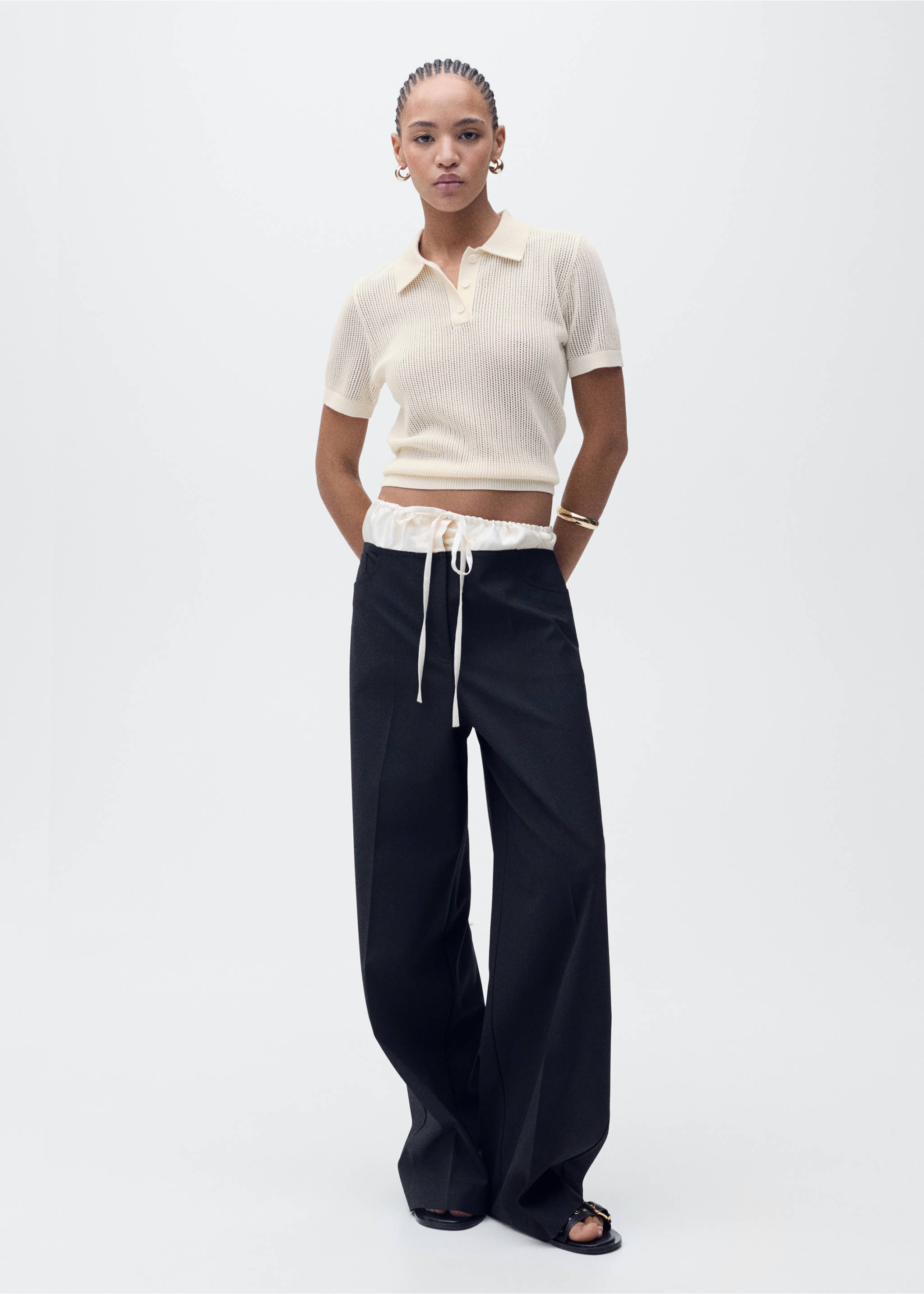 Jersey punto calado cuello polo - Plano general, Crudo. Ref: 87095745-00.