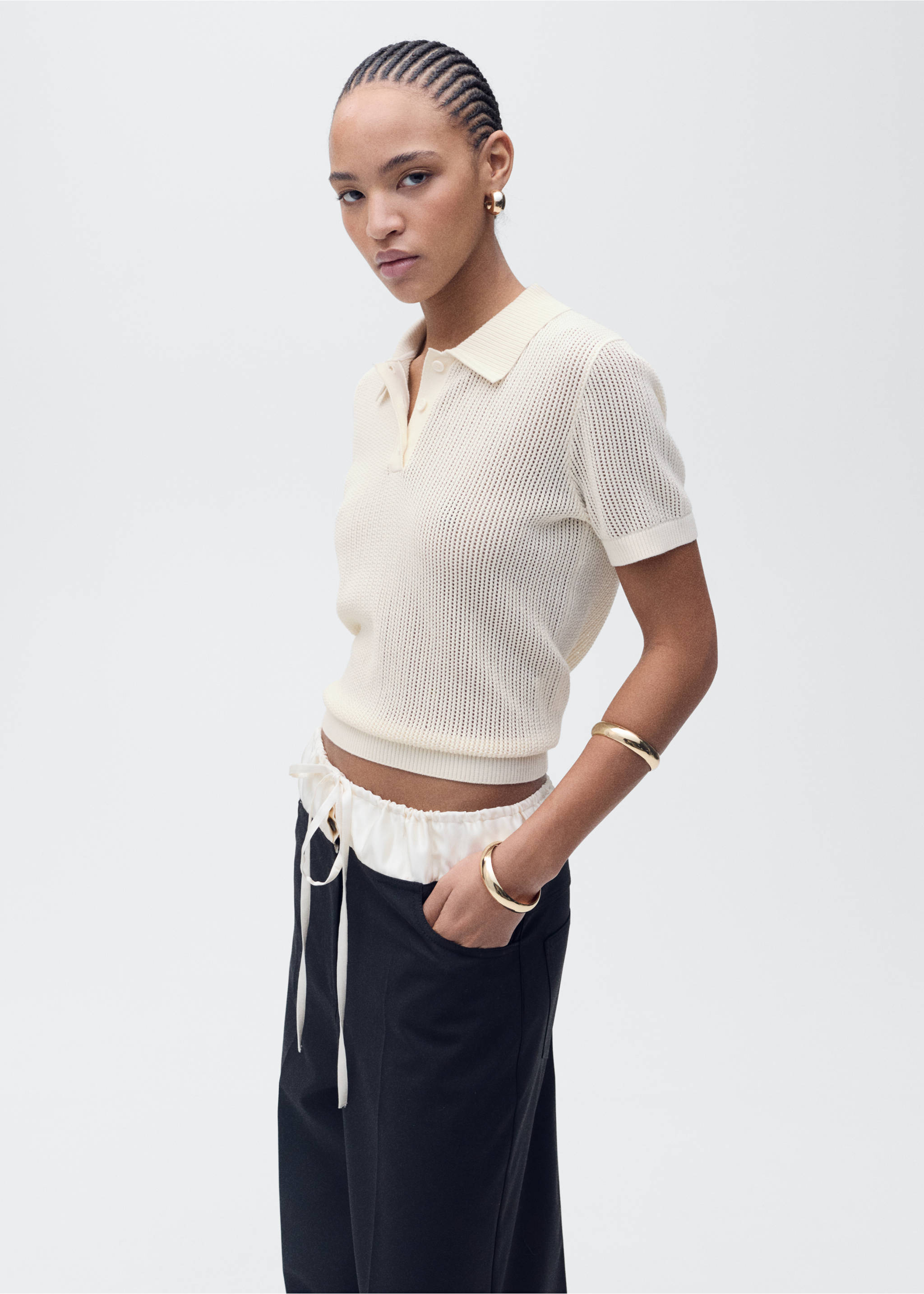 Jersey punto calado cuello polo - Plano medio, Crudo. Ref: 87095745-00.