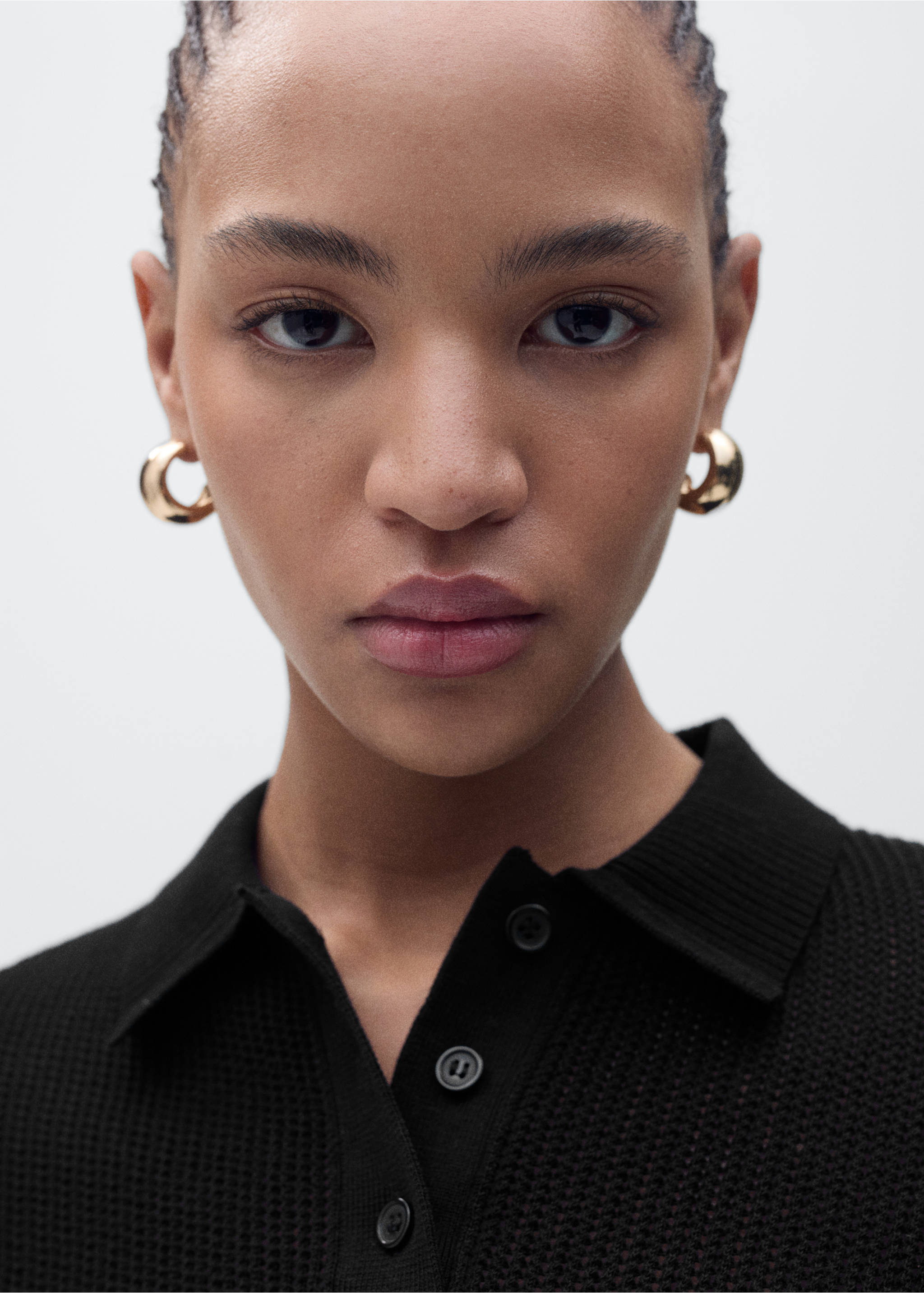 Openwork knitted polo-neck sweater - Details of the article 1, Black. Ref: 87095745-00.