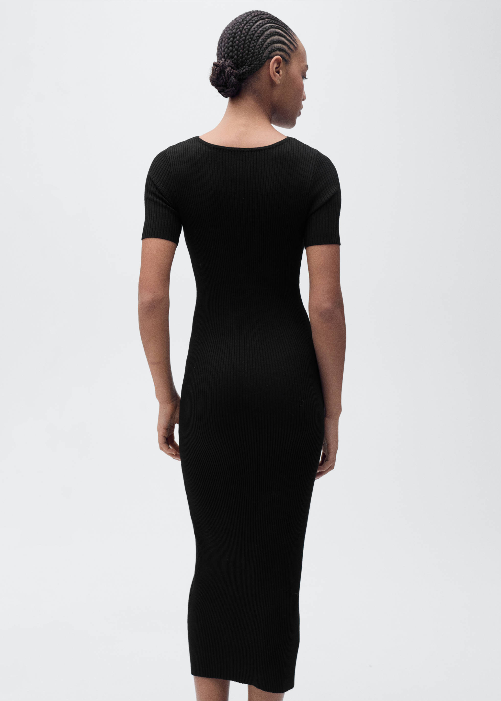 Geripptes Midikleid mit Ausschnitt - Rückseite des Artikels, Schwarz. Ref: 87095753-00.