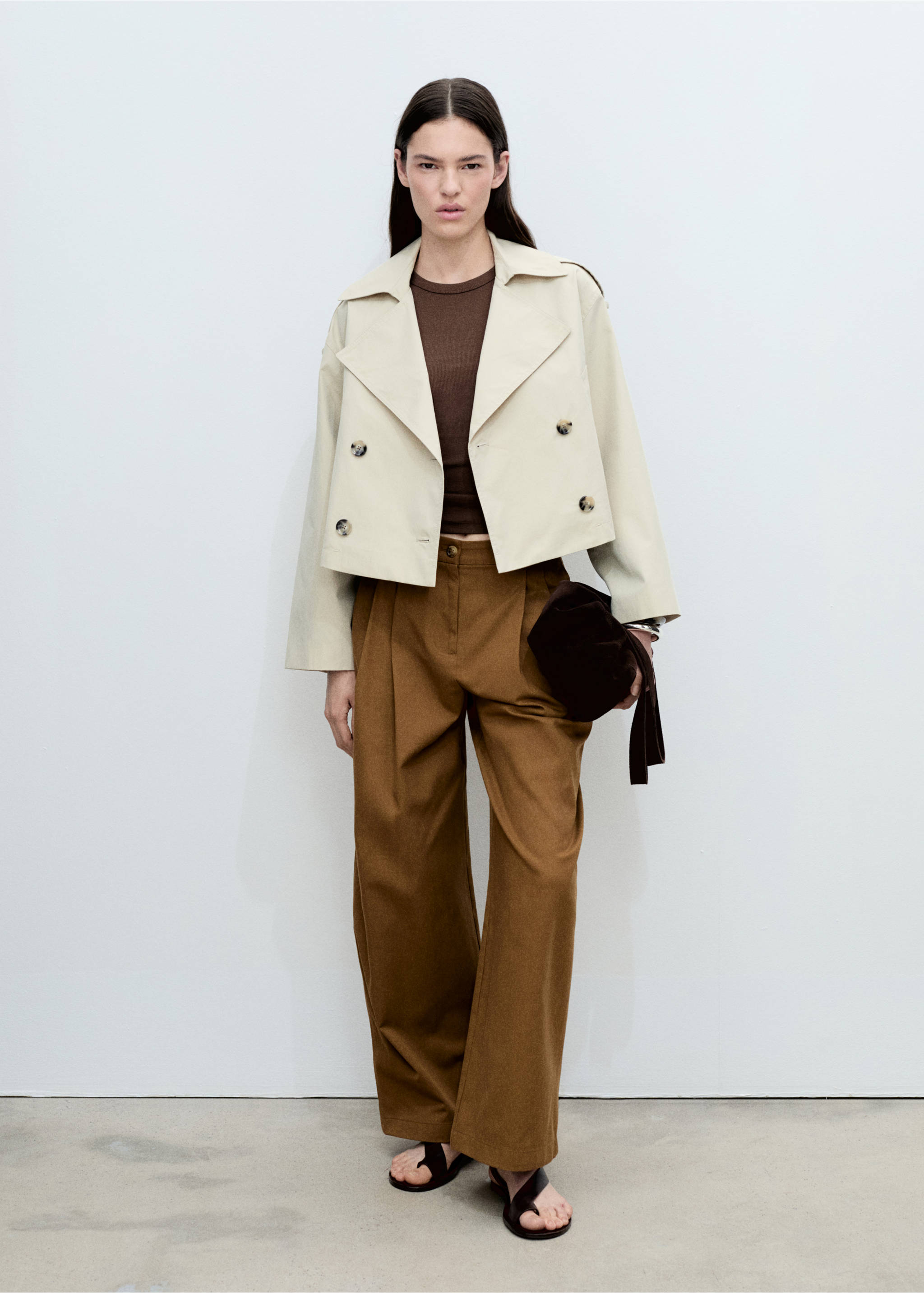 Wide leg trousers in cotton and lyocell blend - General plane, Tobacco Brown. Ref: 87095755-00.