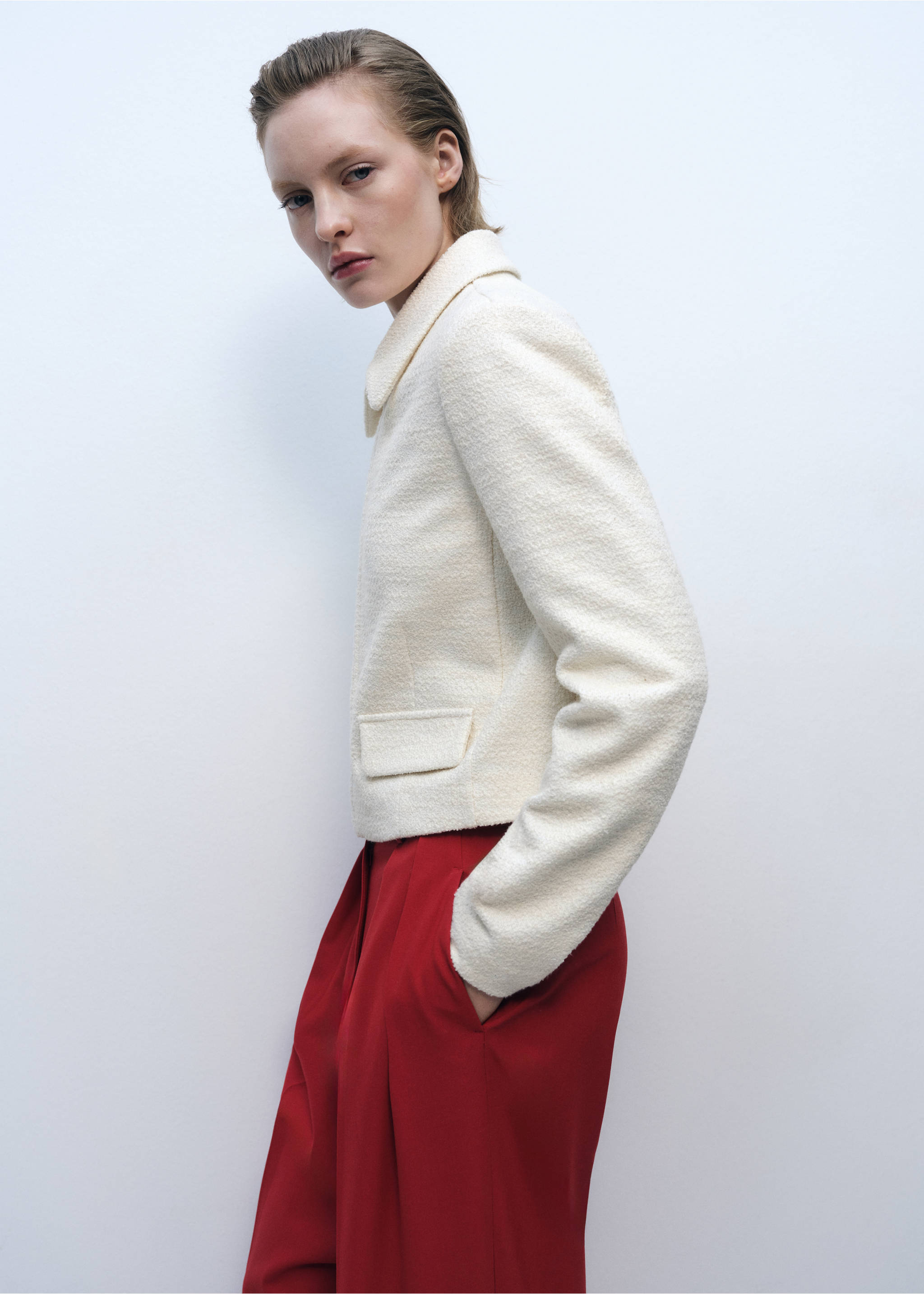 Veste mélange coton revers - Détail de l'article 4, Écru. Ref: 87095756-00.