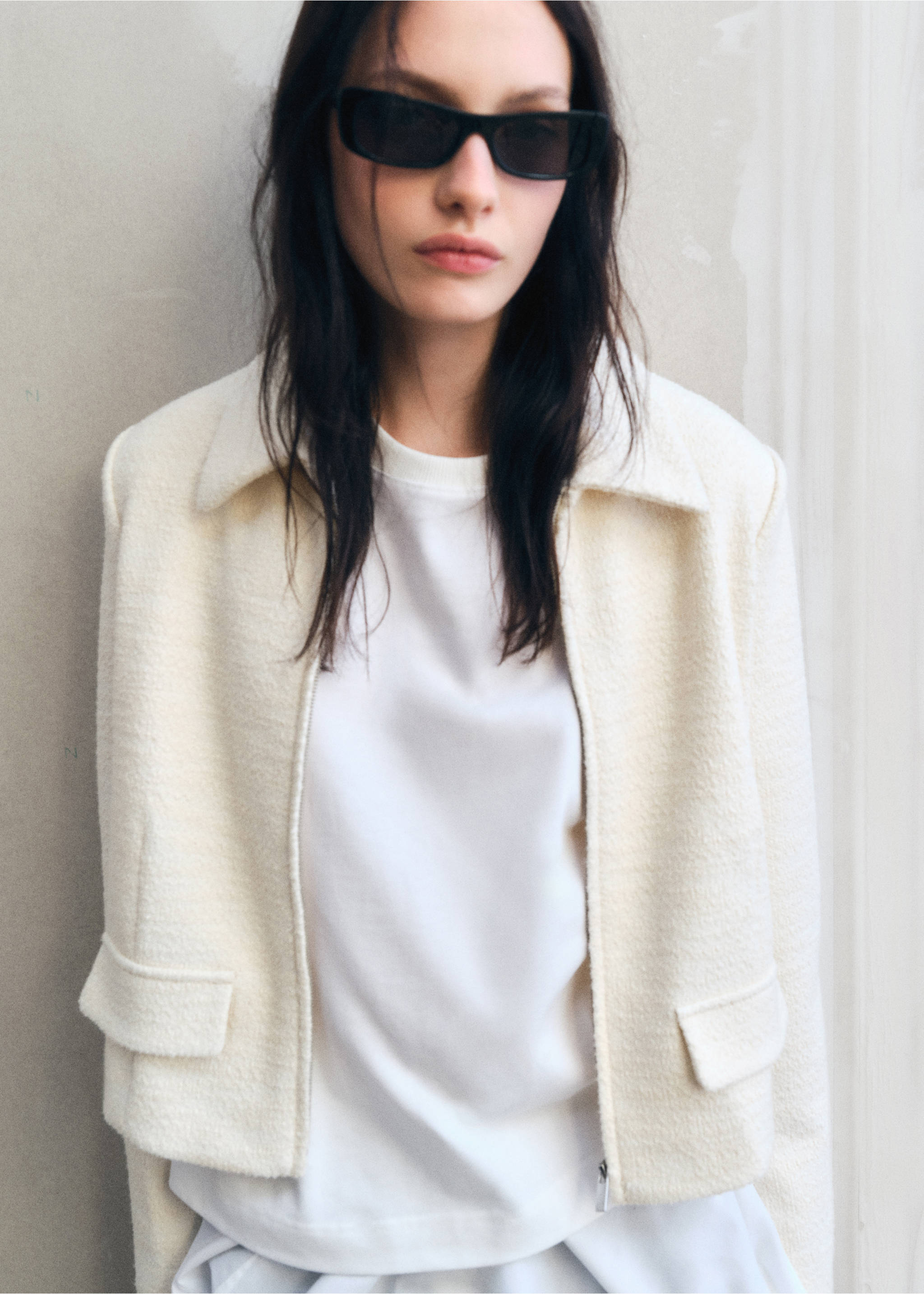 Veste mélange coton revers - Détail de l'article 3, Écru. Ref: 87095756-00.
