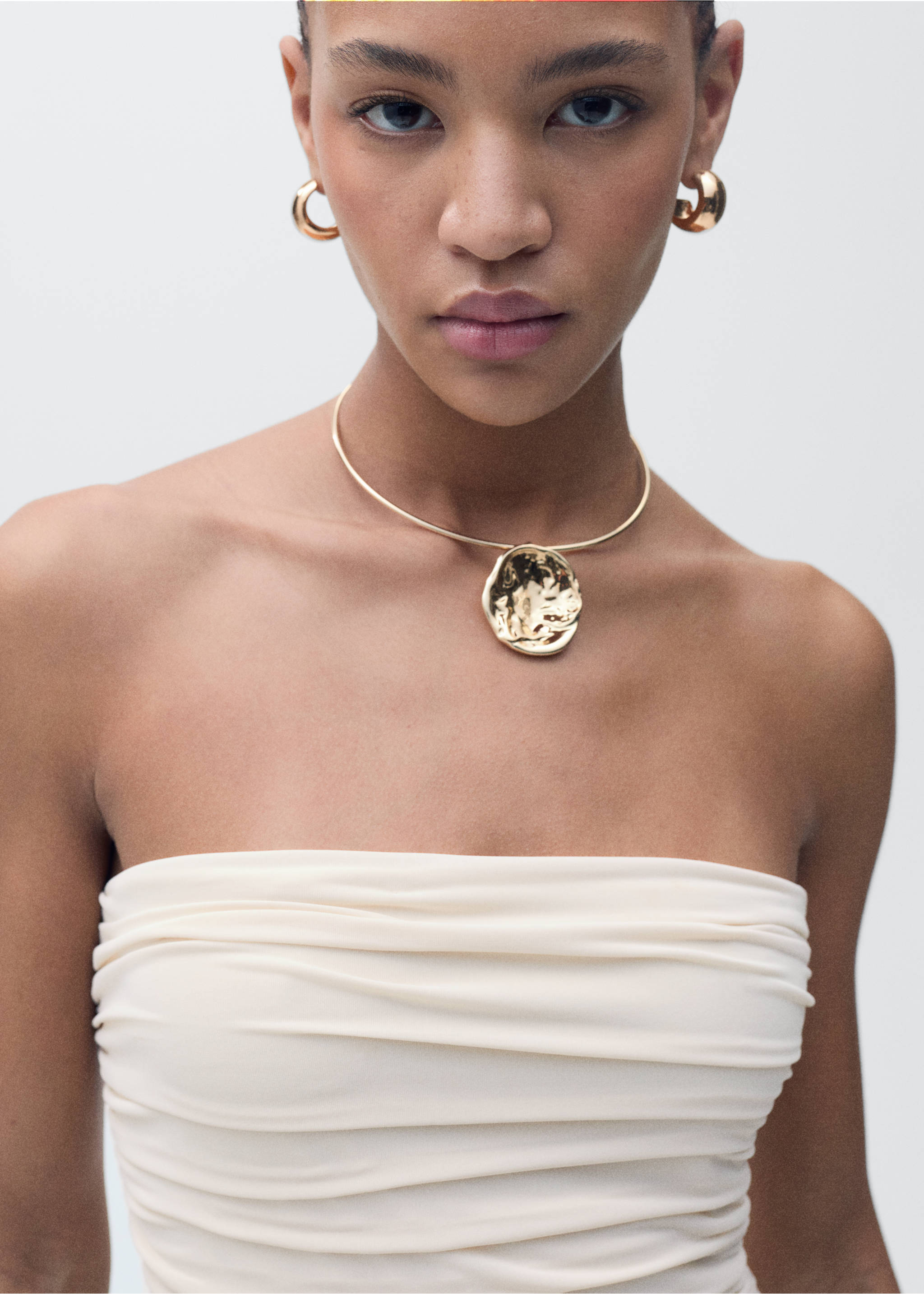 Draped-body balloon skirt dress - Details of the article 6, Ecru. Ref: 87095757-00.