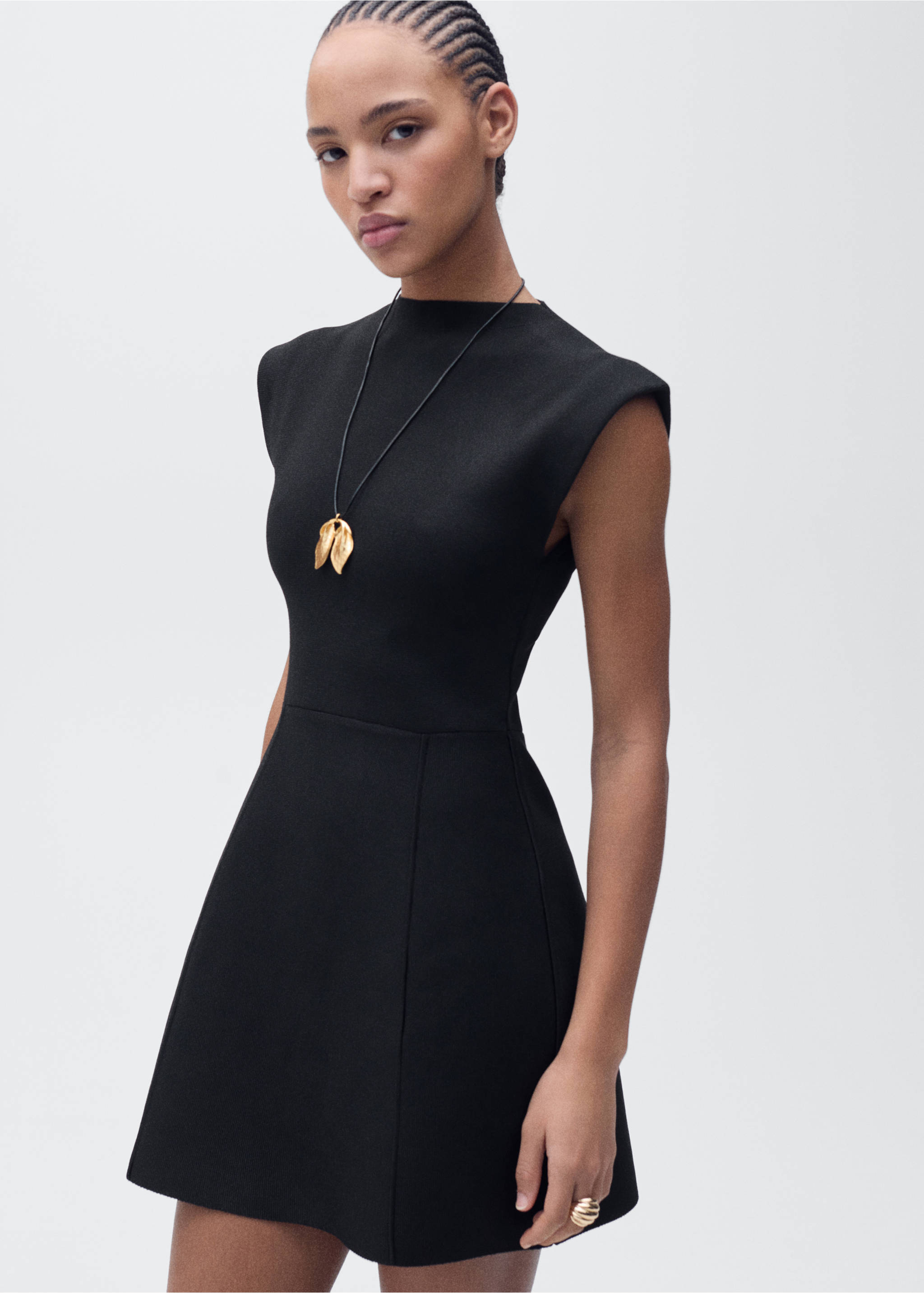 Peplum dress with perkins collar - Medium plane, Black. Ref: 87095762-00.