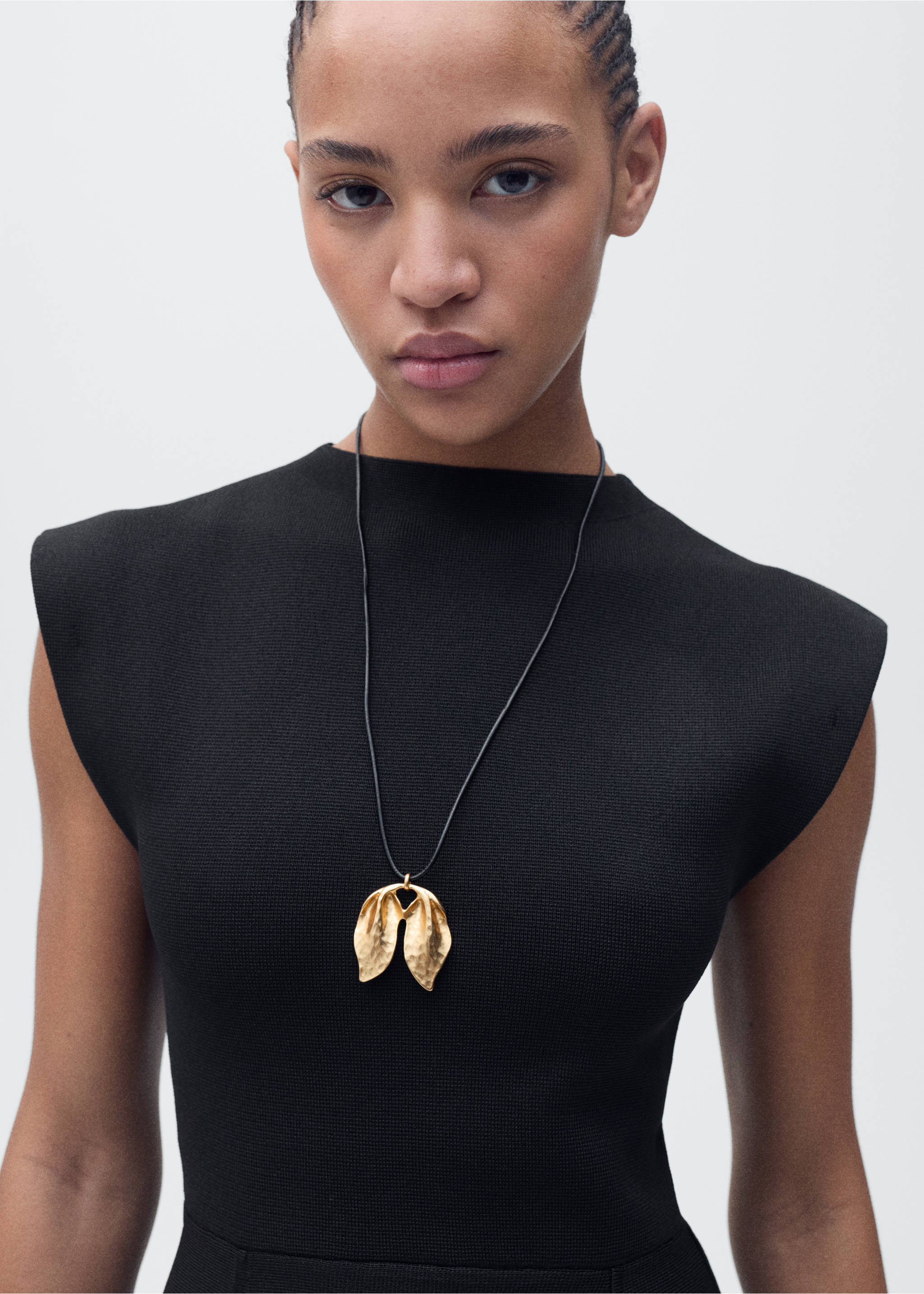 Peplum dress with perkins collar - Details of the article 1, Black. Ref: 87095762-00.