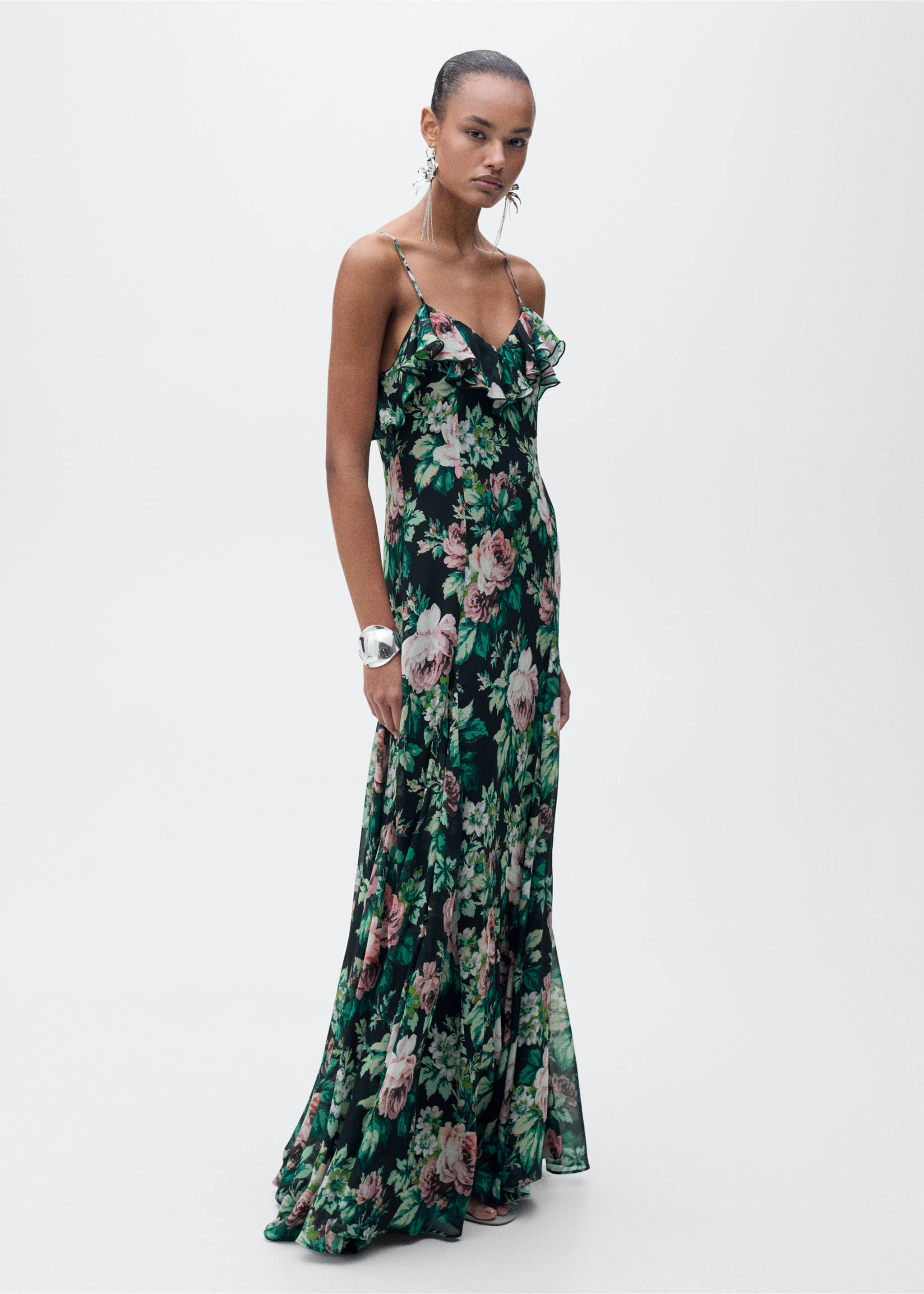 Ruffled floral print dress - General plane, Black. Ref: 87095765-00.