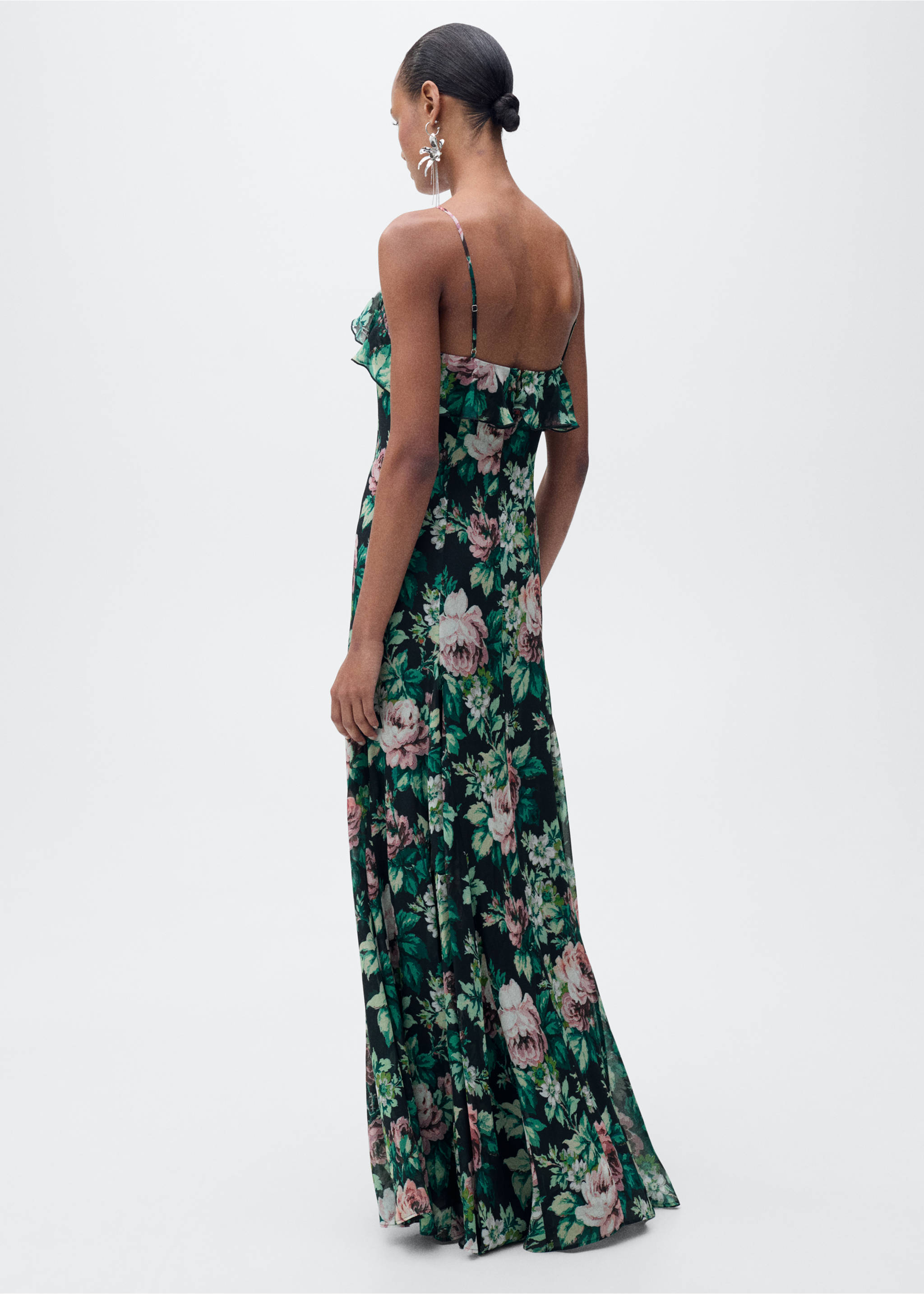 Ruffled floral print dress - Reverse of the article, Black. Ref: 87095765-00.