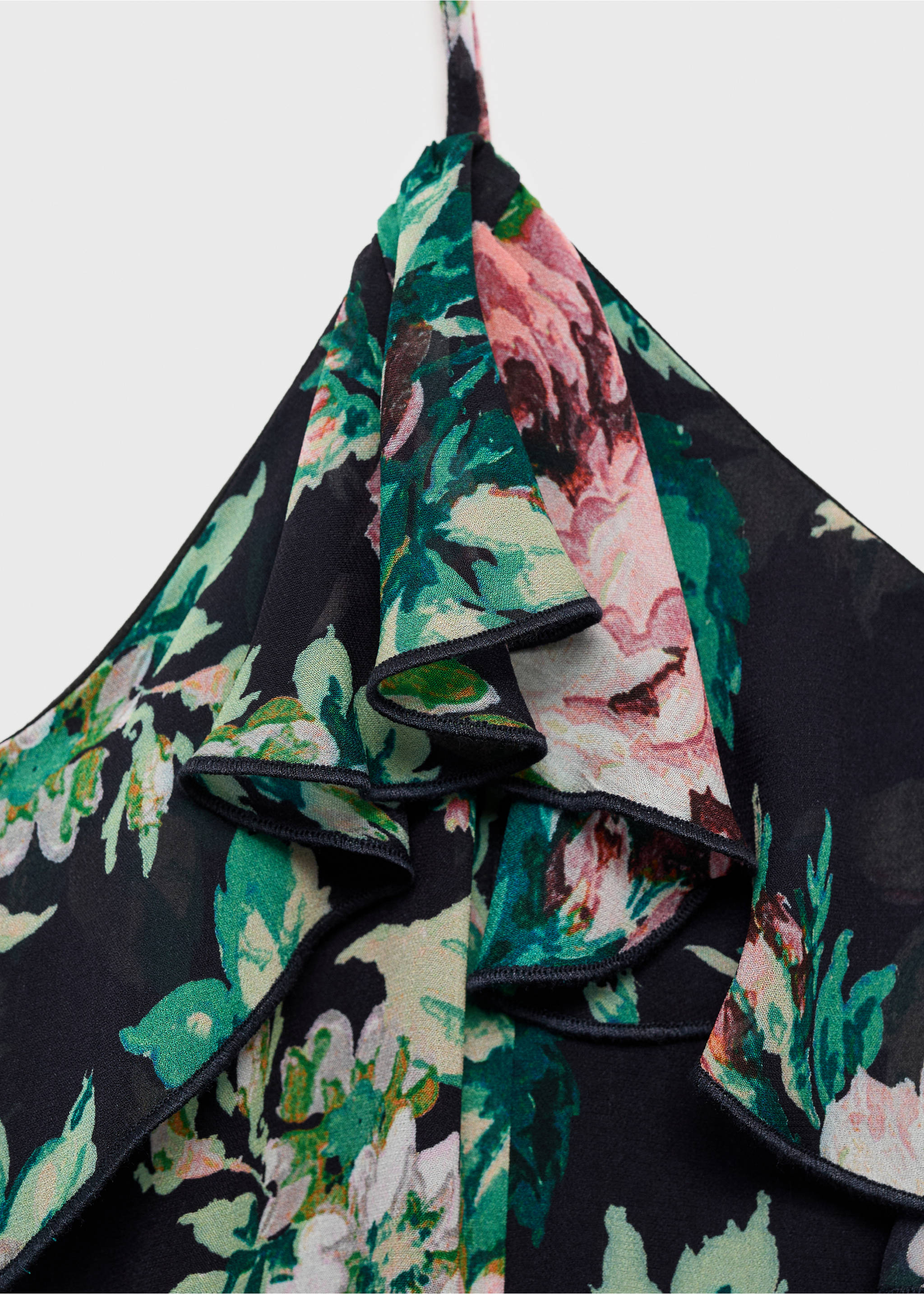 Ruffled floral print dress - Details of the article 8, Black. Ref: 87095765-00.