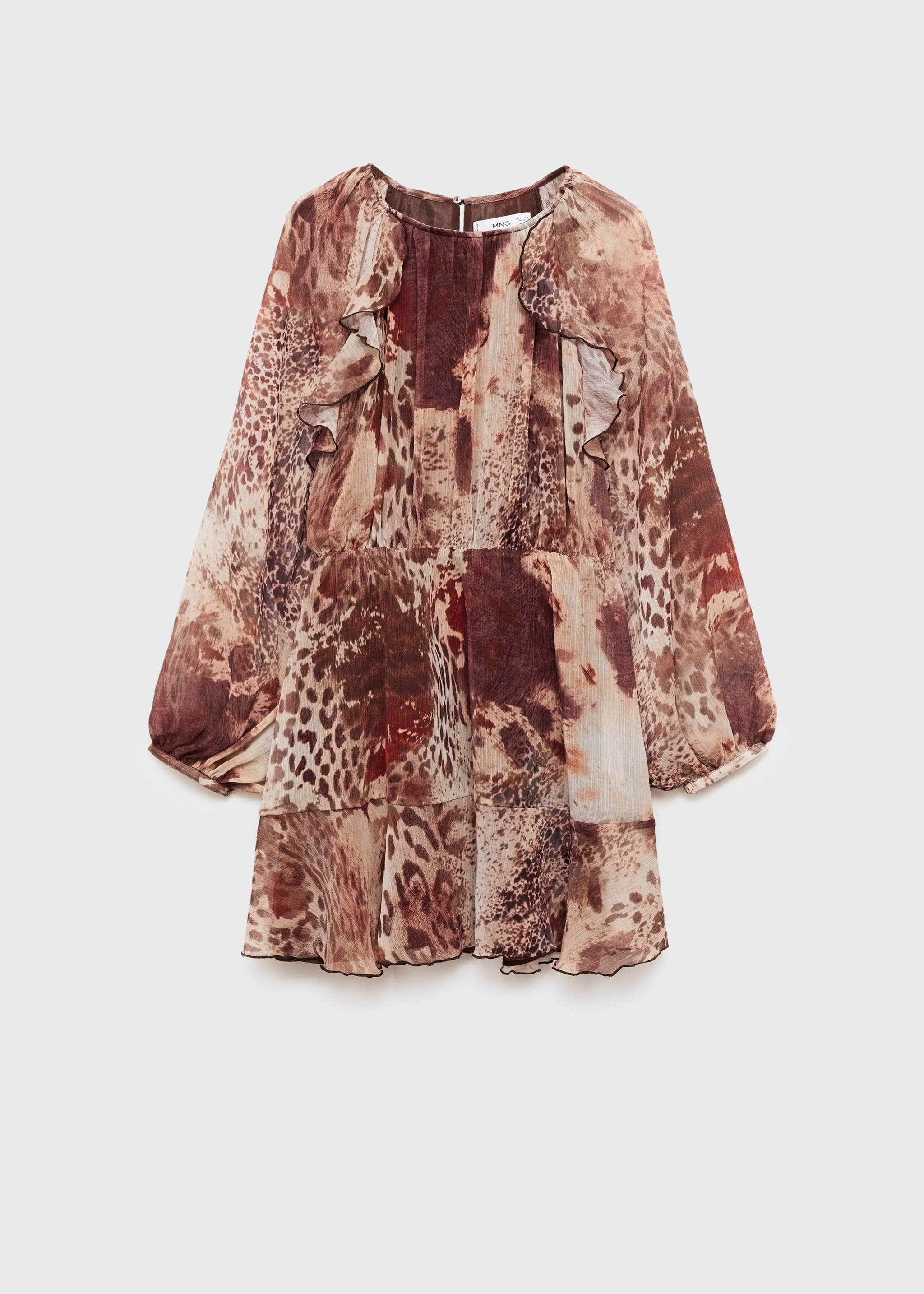 Vestido corto estampado volantes - Article without model, Brown. Ref: 87095767-00.