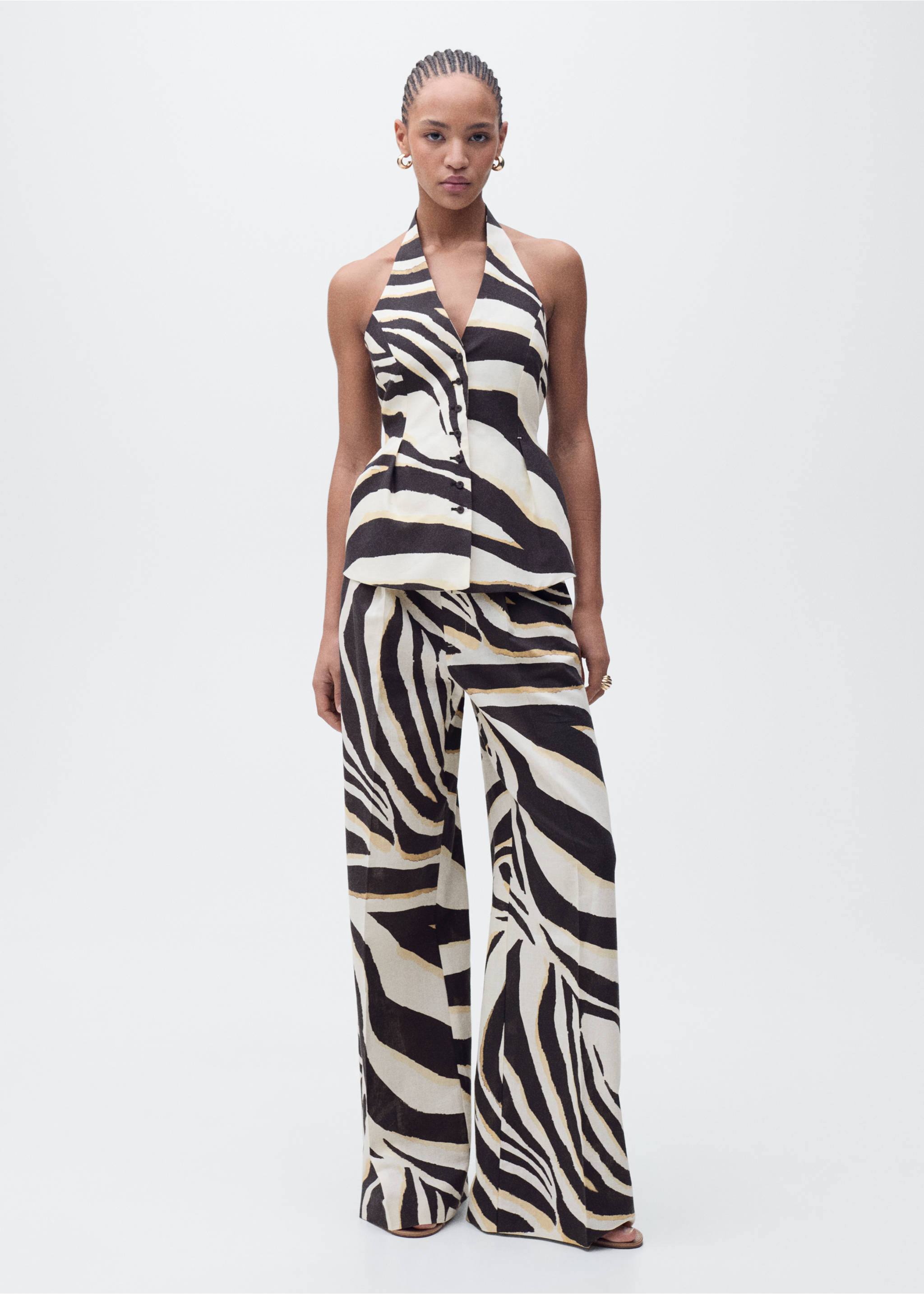 Linen zebra-print halter vest - General plane, Beige. Ref: 87095768-00.