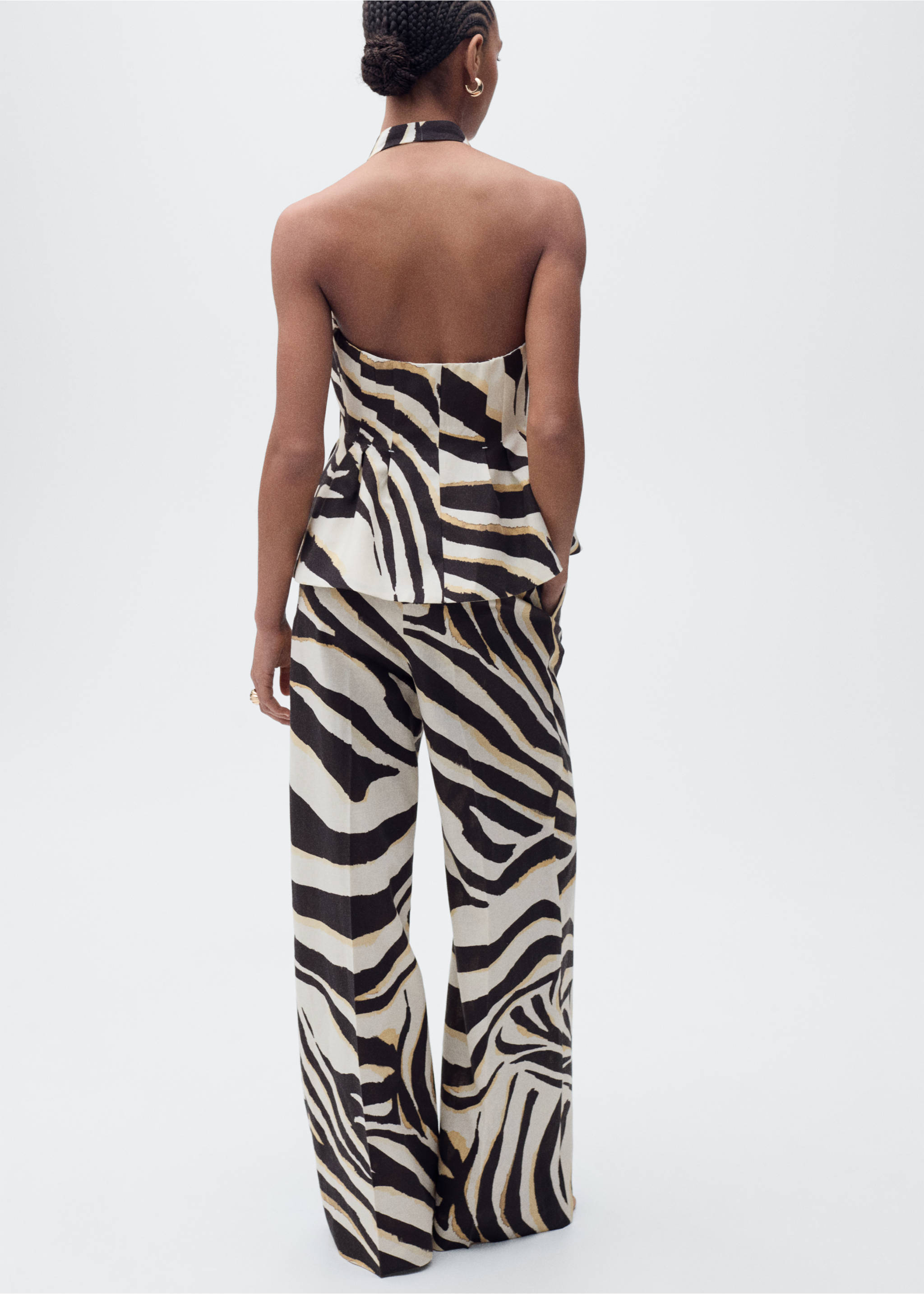 Linen zebra-print halter vest - Reverse of the article, Beige. Ref: 87095768-00.