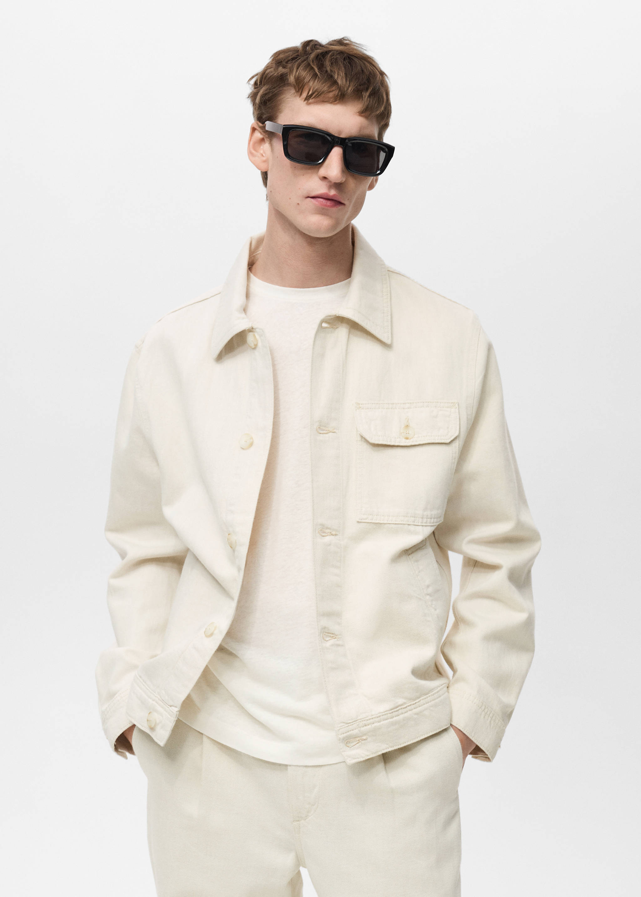 Linen-blend jacket with pockets - Medium plane