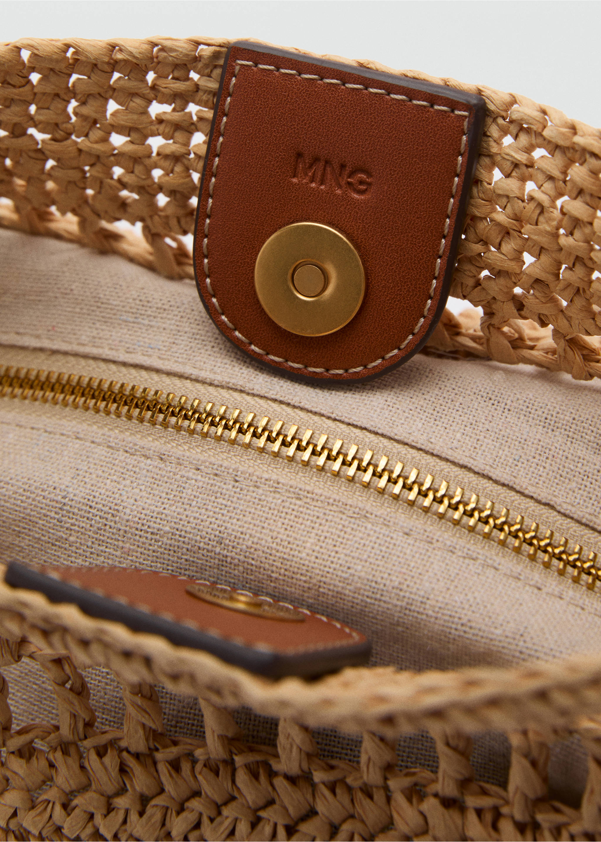 Natural fibre shoulder bag - Details of the article 2, Leather. Ref: 87095918-00.