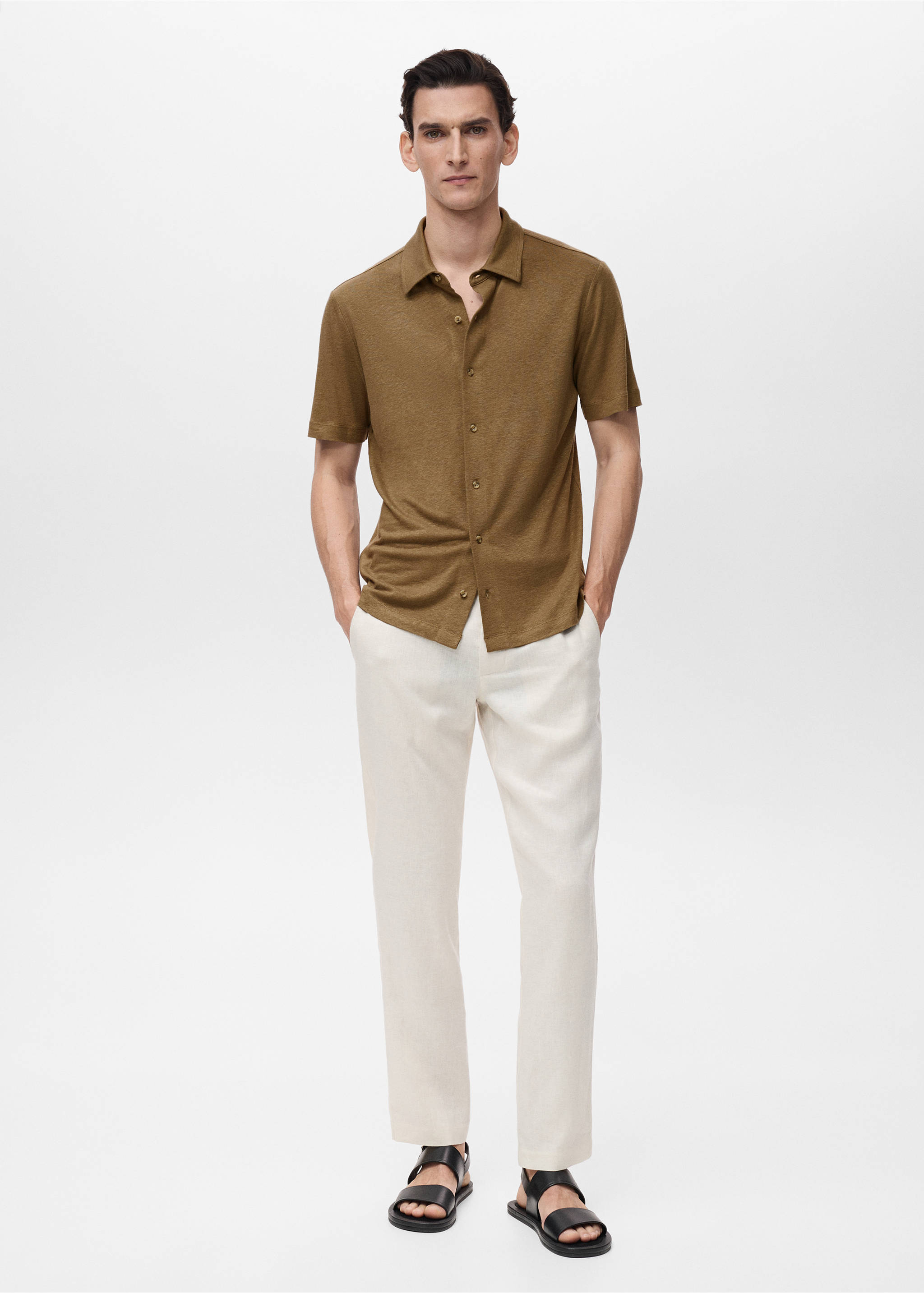 Regular-fit linen shirt - General plane, Khaki. Ref: 87095922-00.