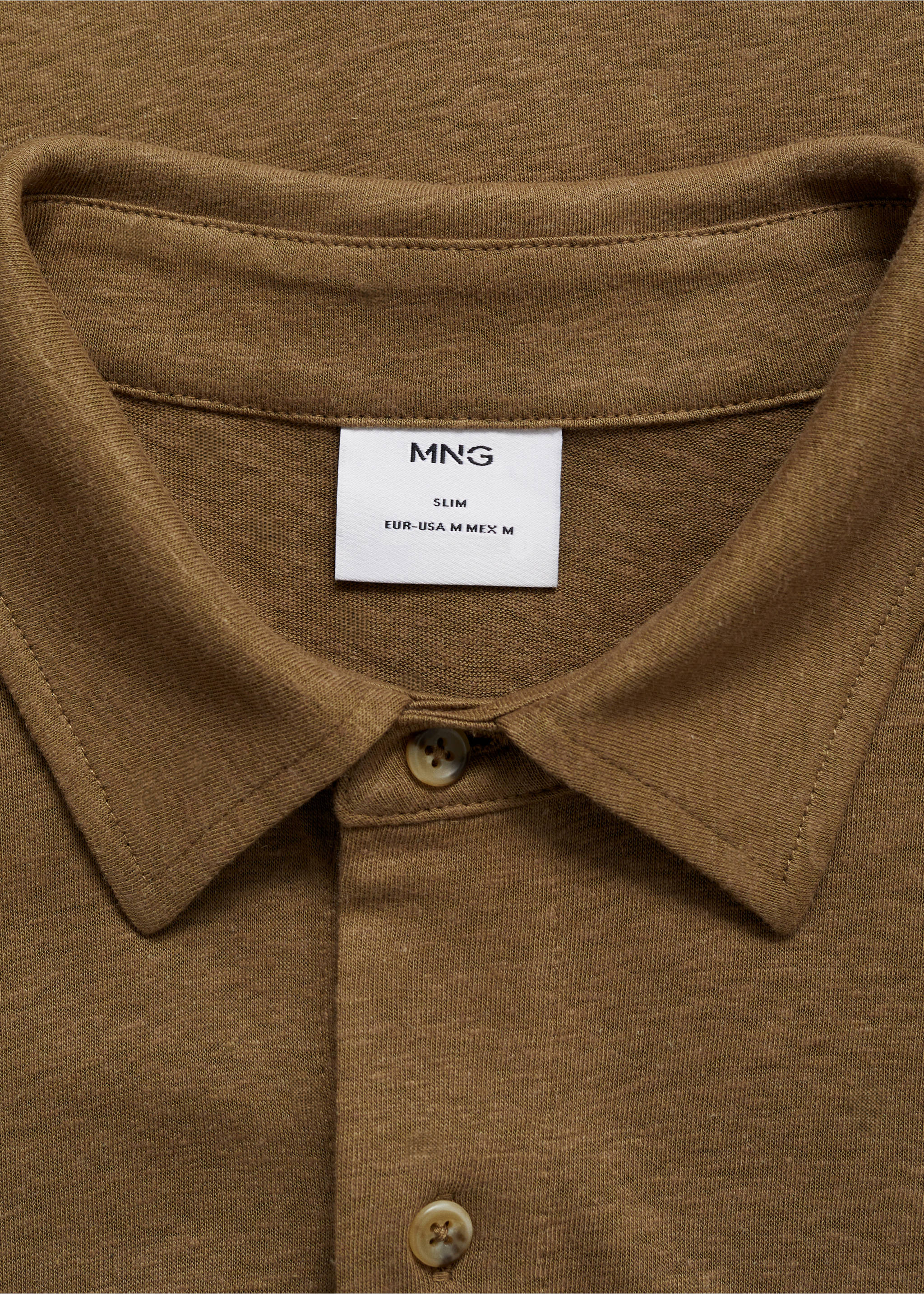 Regular-fit linen shirt - Details of the article 8, Khaki. Ref: 87095922-00.