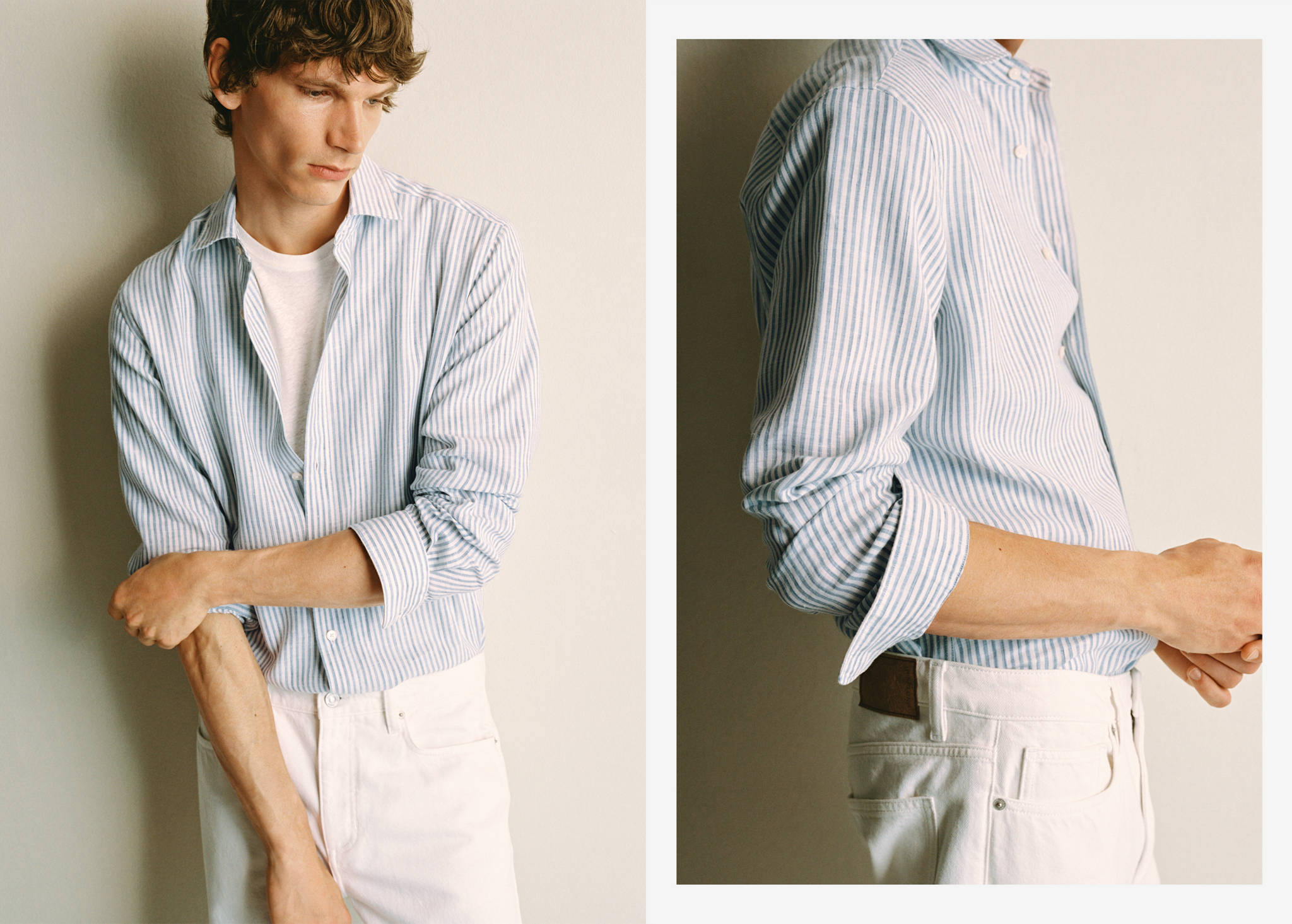 Regular fit striped linen shirt - Panoramic plane