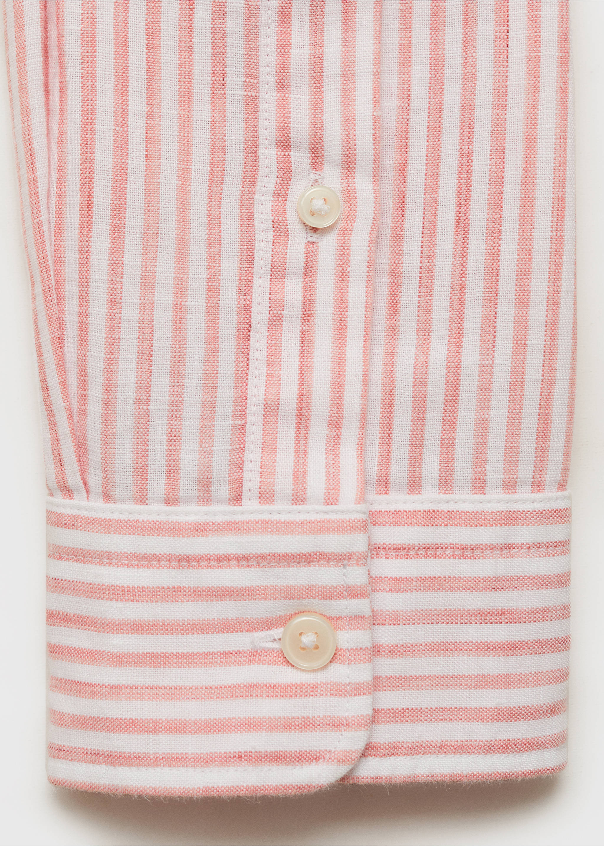 Gestreept linnen regular-fit overhemd - Detail van het artikel 0, Lichtroze. Ref: 87095927-00.