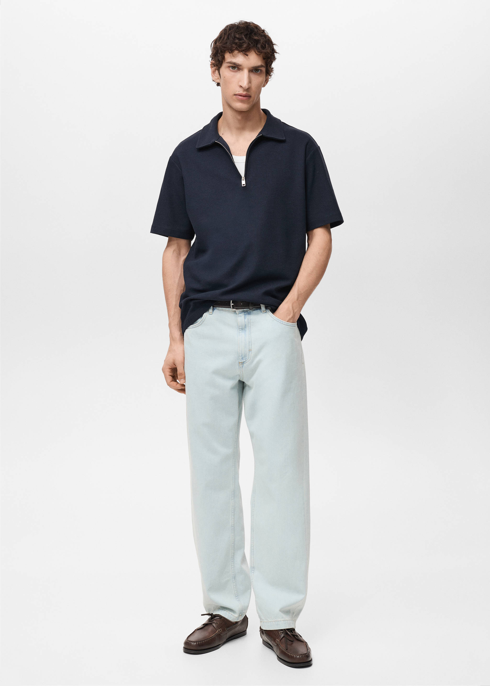 Structured polo shirt with zip collar - General plane