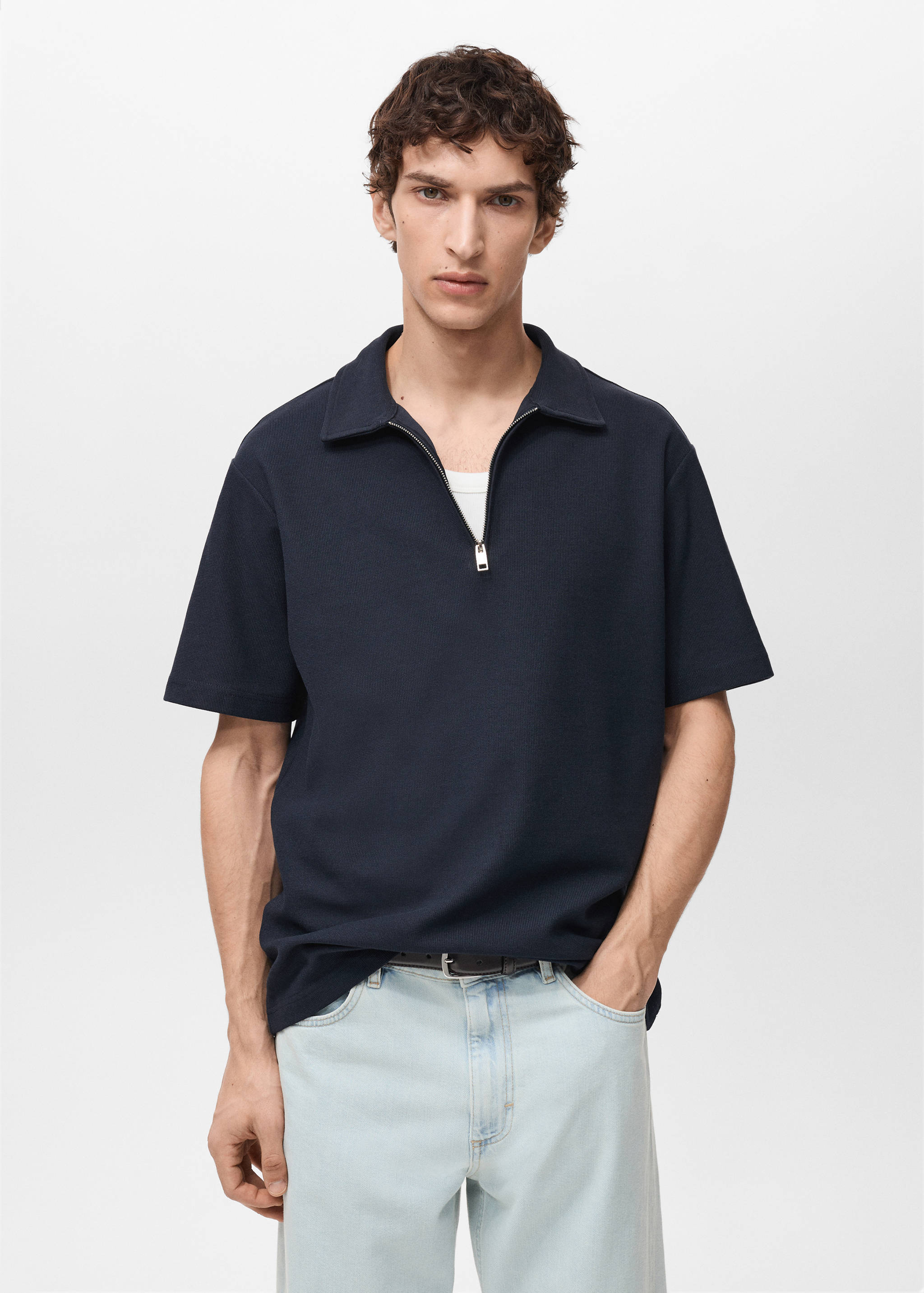Structured polo shirt with zip collar - Medium plane