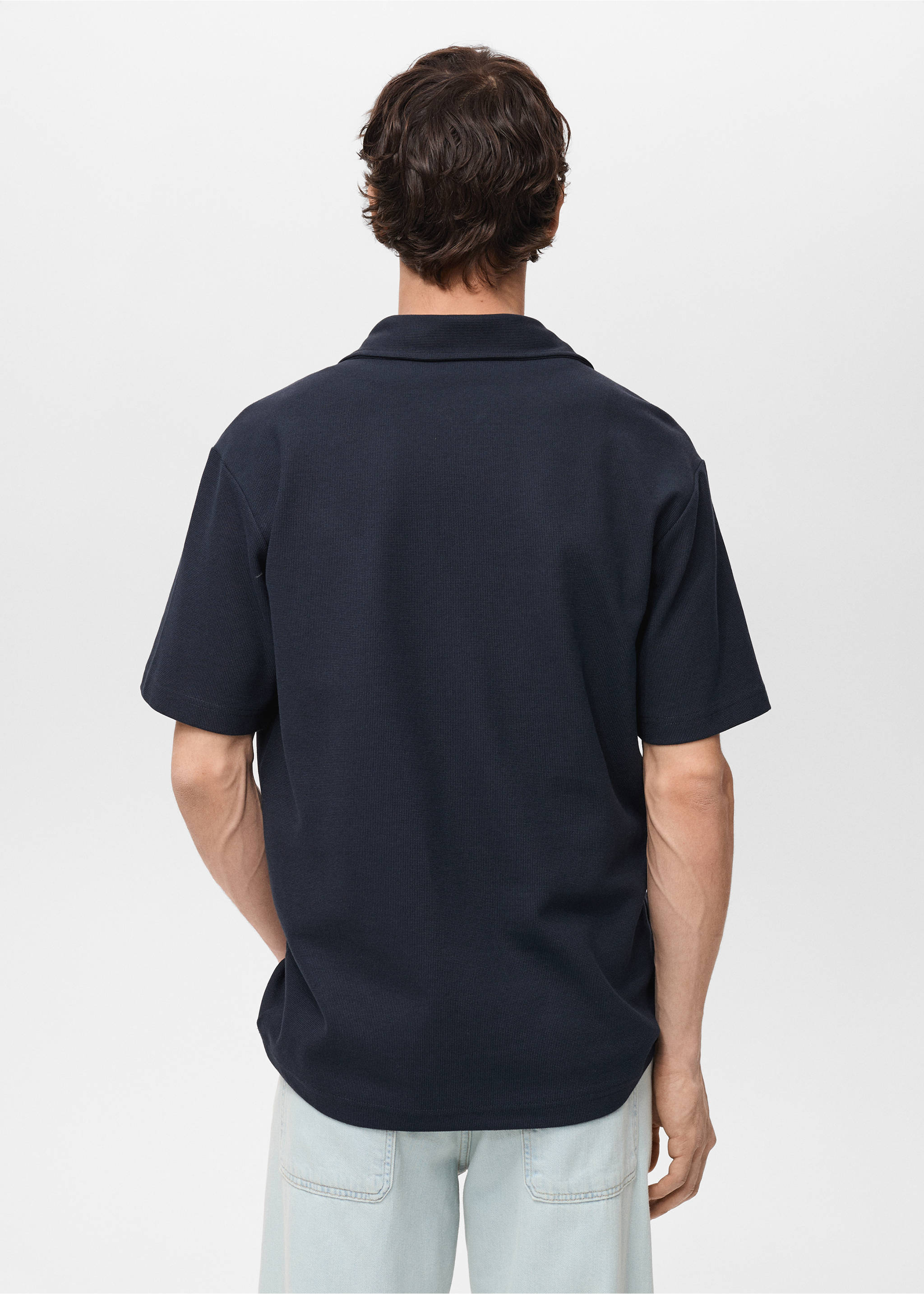 Structured polo shirt with zip collar - Reverse of the article, Dark Navy. Ref: 87095939-00.